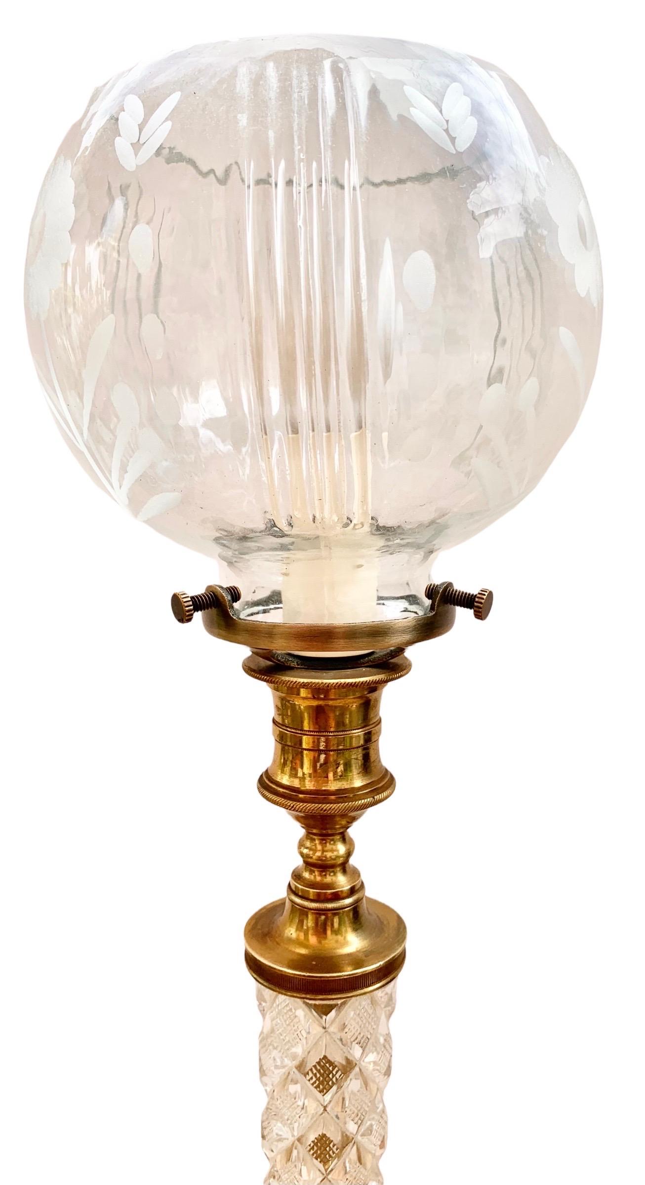 Belle Époque Antique French Gilt Bronze and Cut Crystal Candlestick Lamp