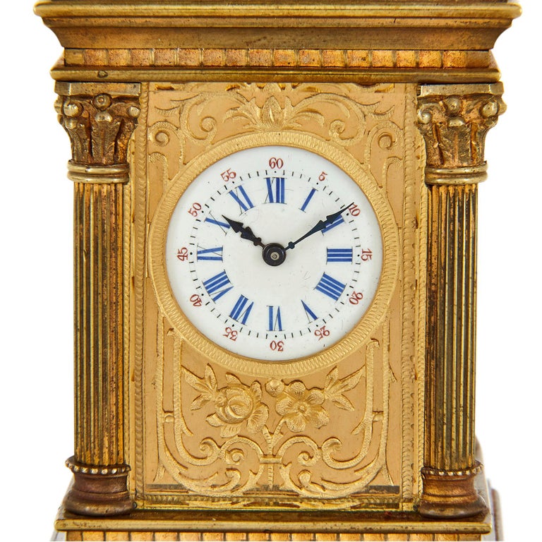 Antique French Gilt Bronze and Enamel Miniature Carriage Clock In Good Condition For Sale In London, GB