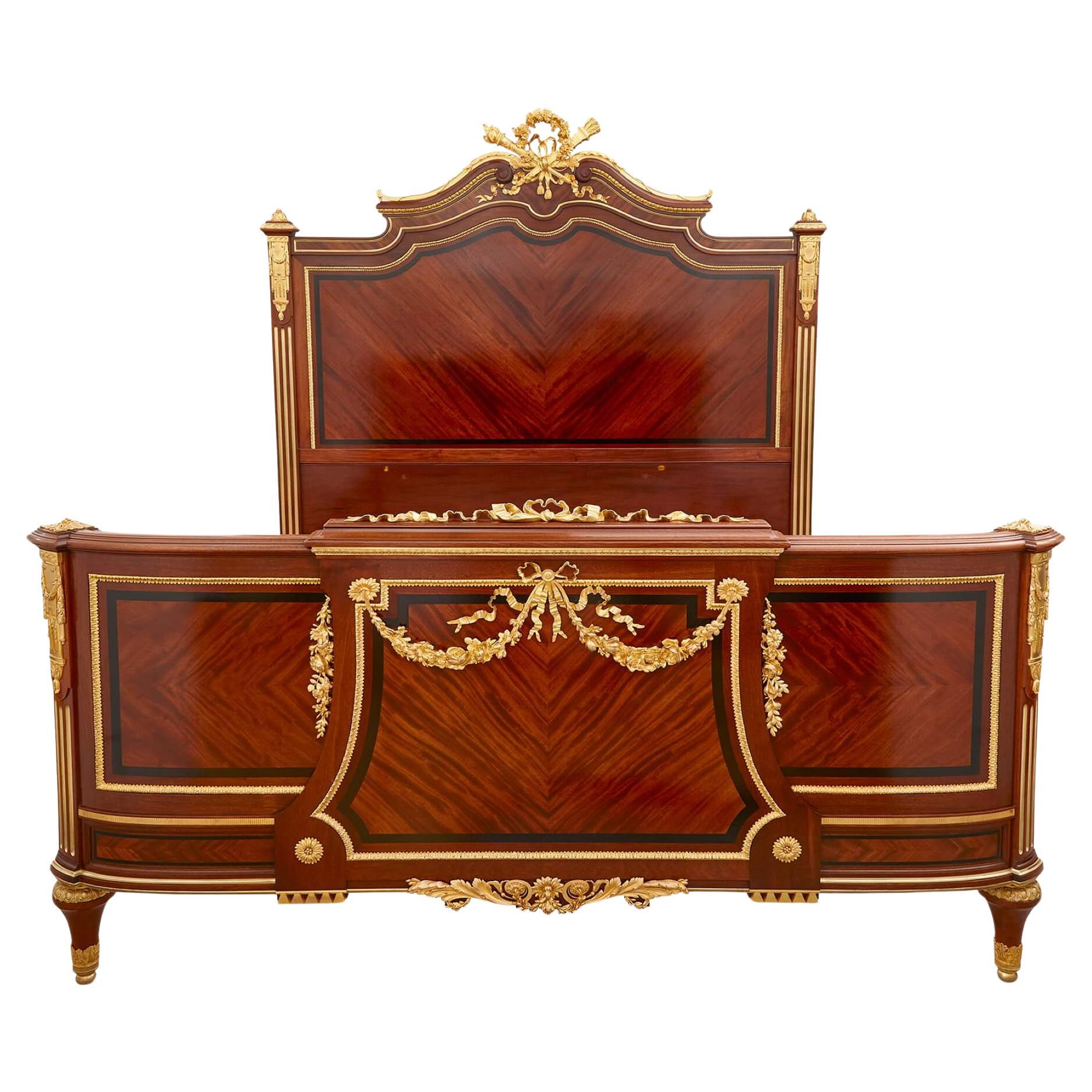 Antique French Gilt Bronze and Mahogany Bed by Paul Sormani  For Sale