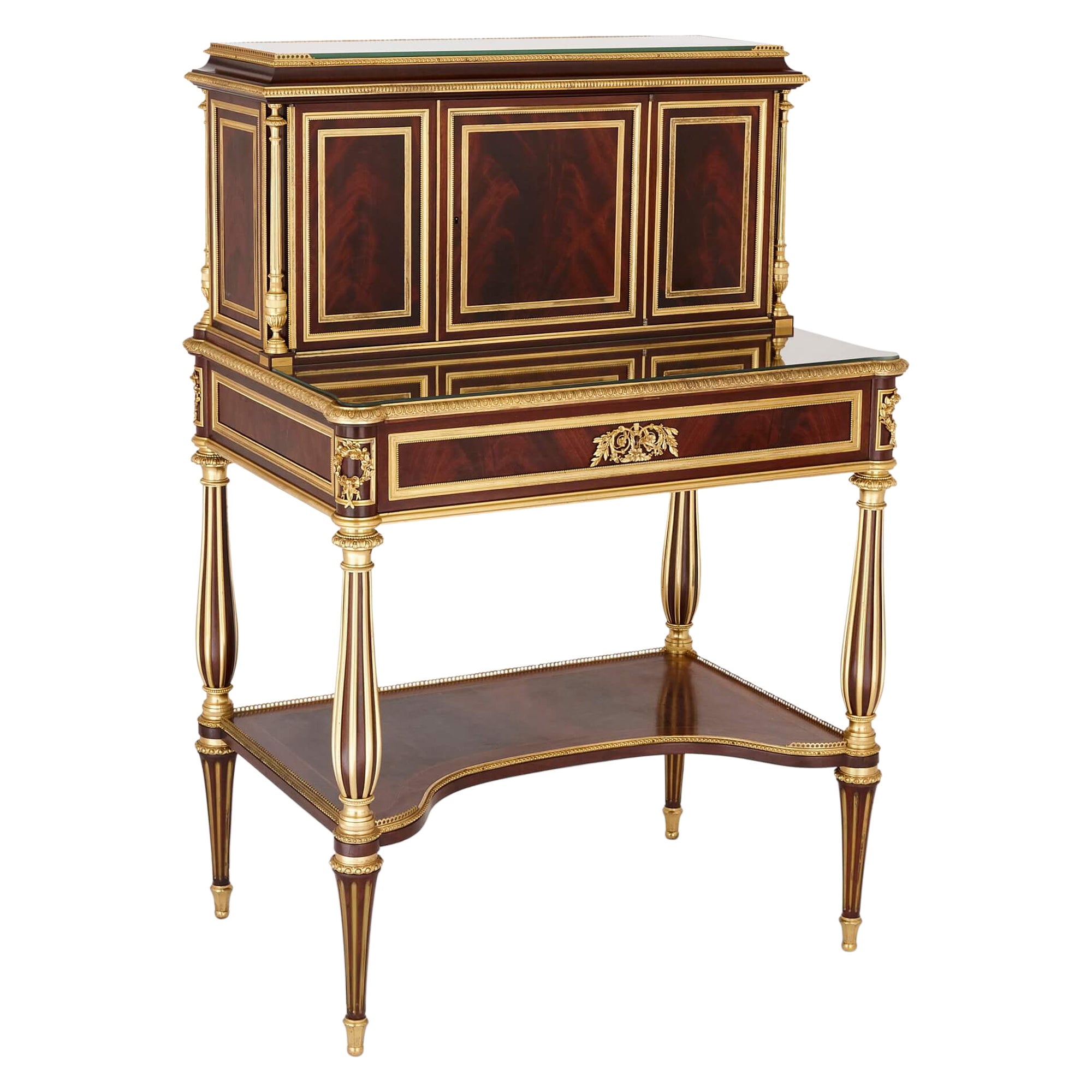 Antique French Gilt Bronze and Mahogany Bonheur du Jour