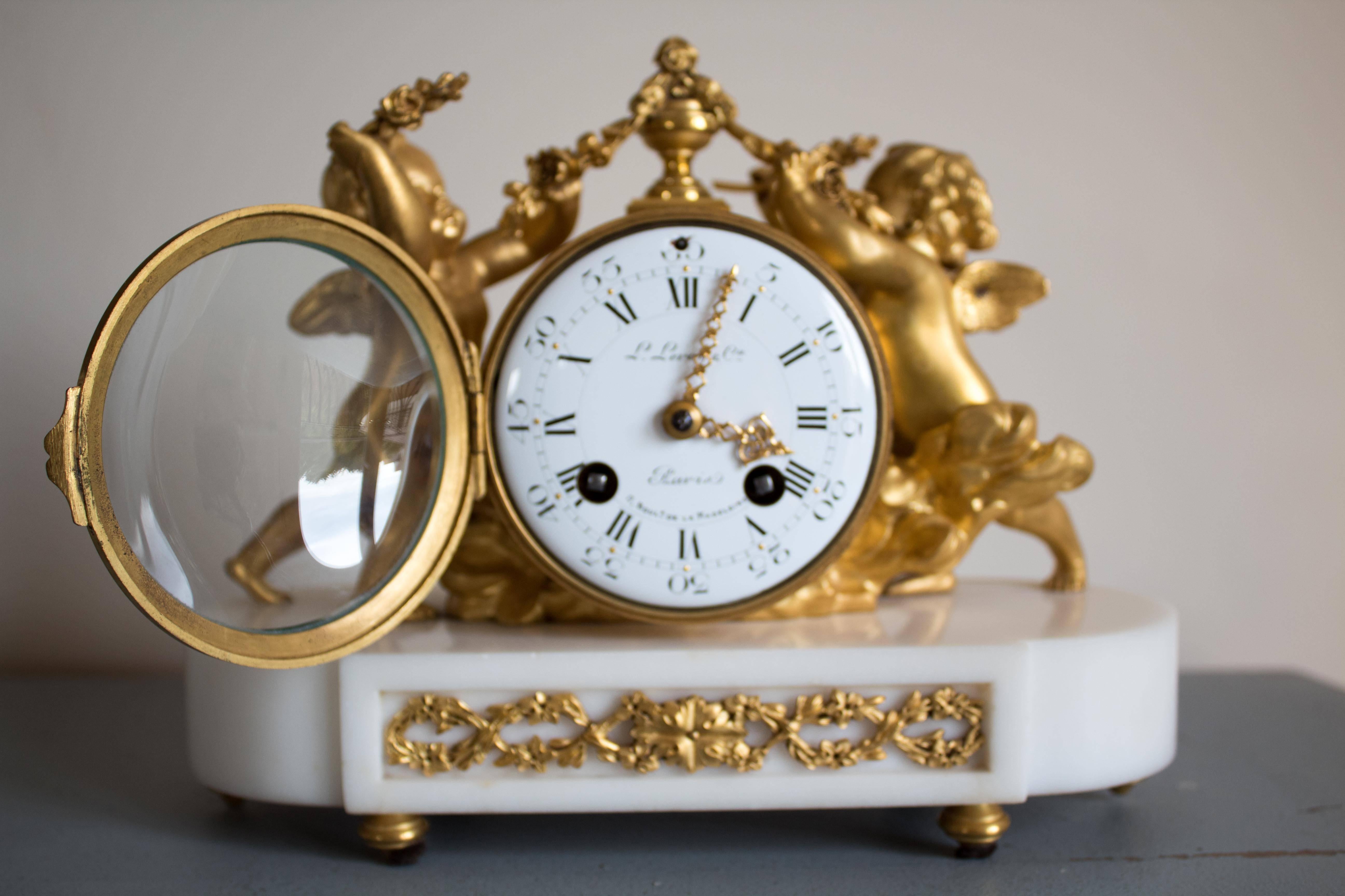 19th Century Antique French Gilt Bronze and Marble Clock and Candelabra Set For Sale