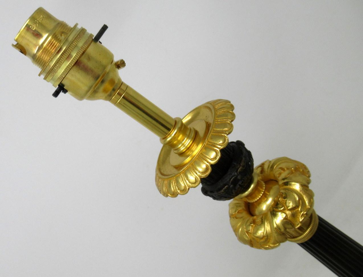 Antique French Gilt Bronze and Ormolu Corinthian Column Candlestick Lamps Pair In Good Condition In Dublin, Ireland