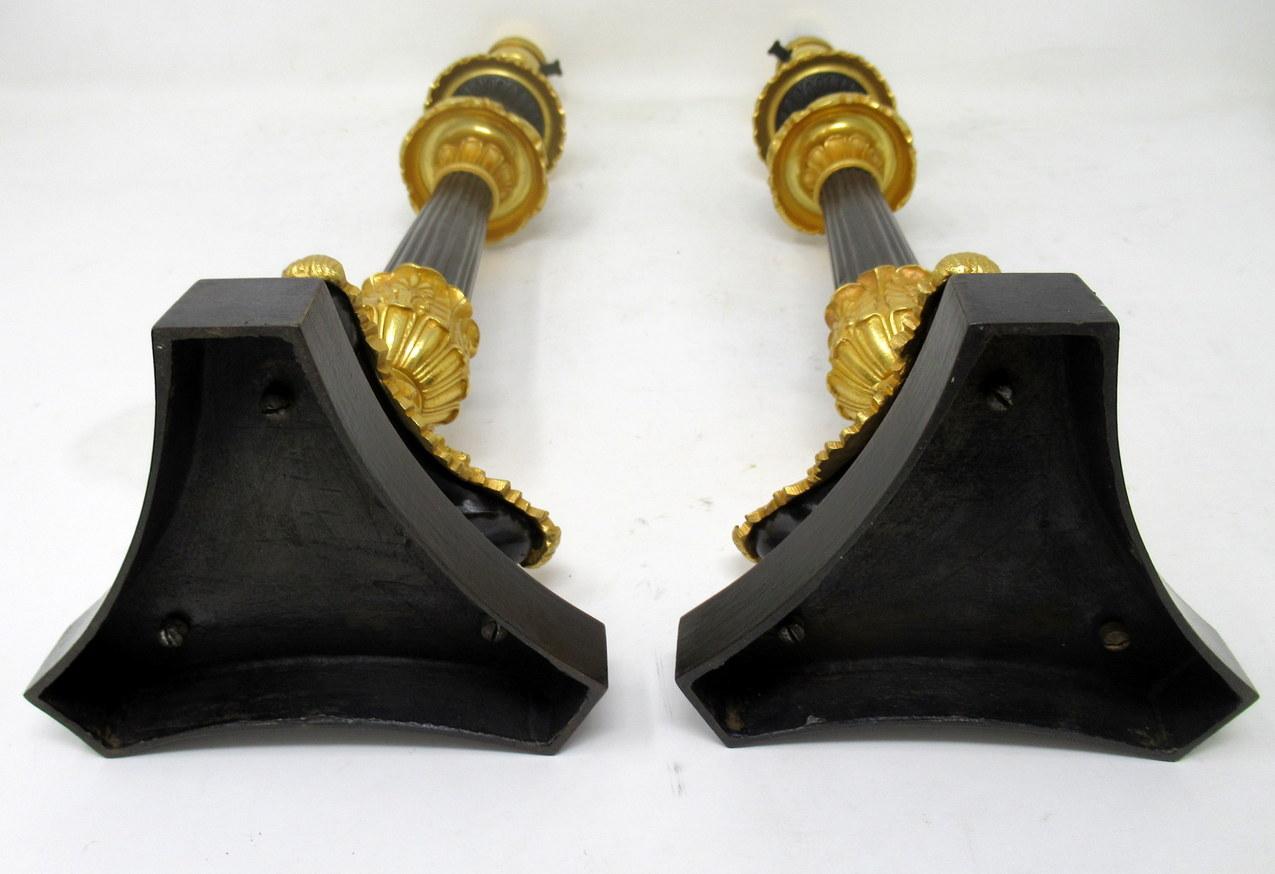 Antique French Gilt Bronze and Ormolu Corinthian Column Candlestick Lamps Pair 3