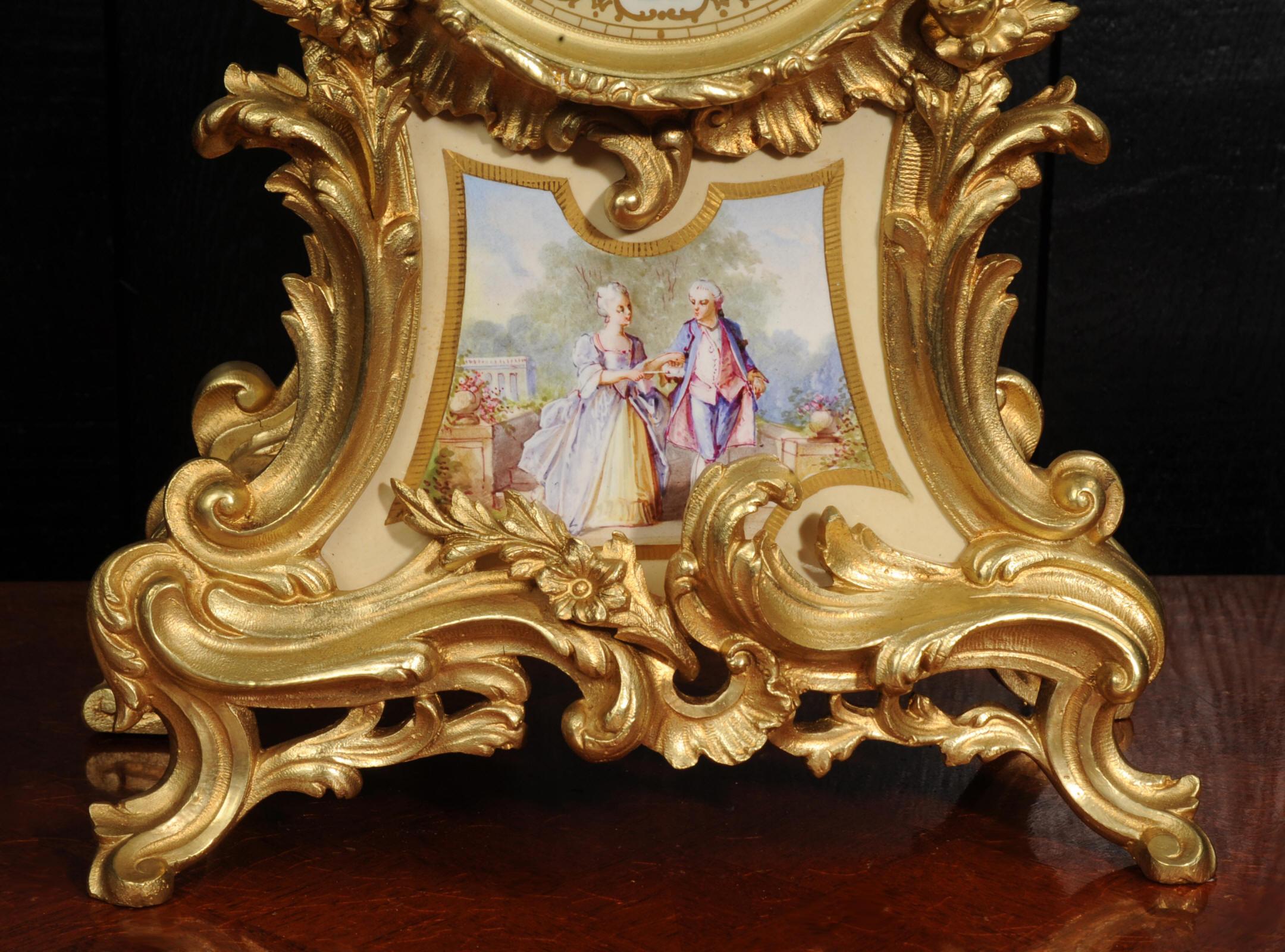 Antique French Gilt Bronze and Sevres Porcelain Clock - Fully Working For Sale 5