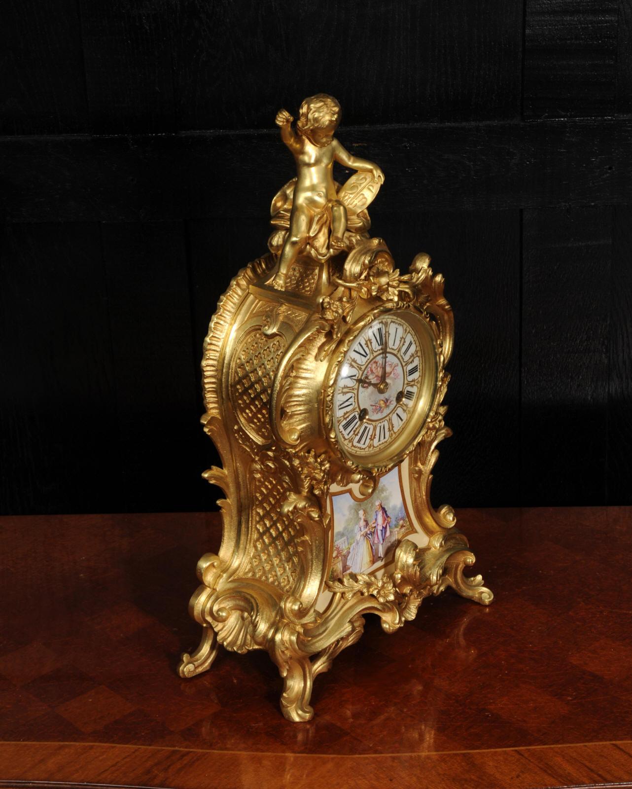 Antique French Gilt Bronze and Sevres Porcelain Clock - Fully Working In Good Condition For Sale In Belper, Derbyshire