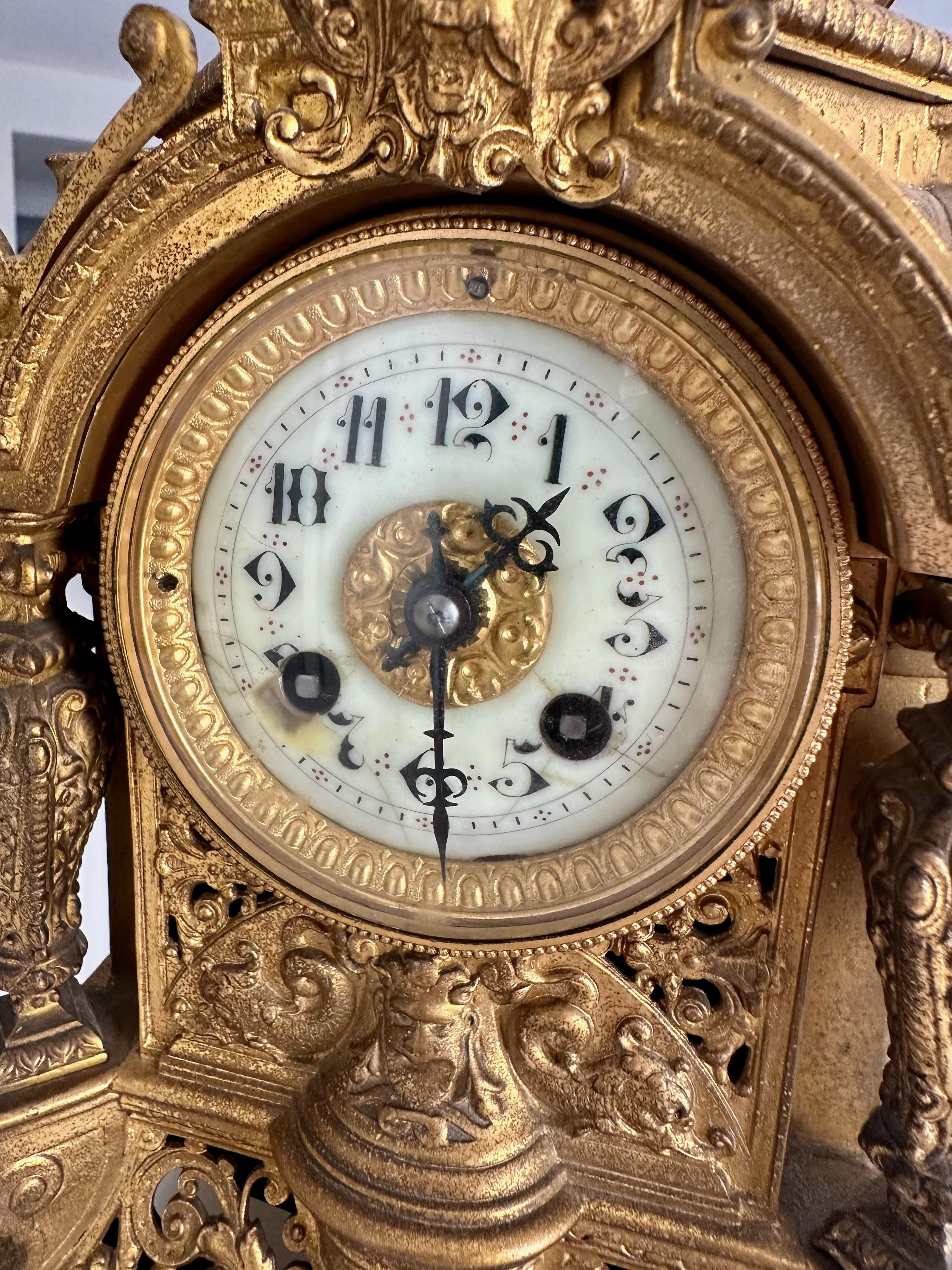 Antique French Gilt Bronze Architectural Clock by S. Marti For Sale 5