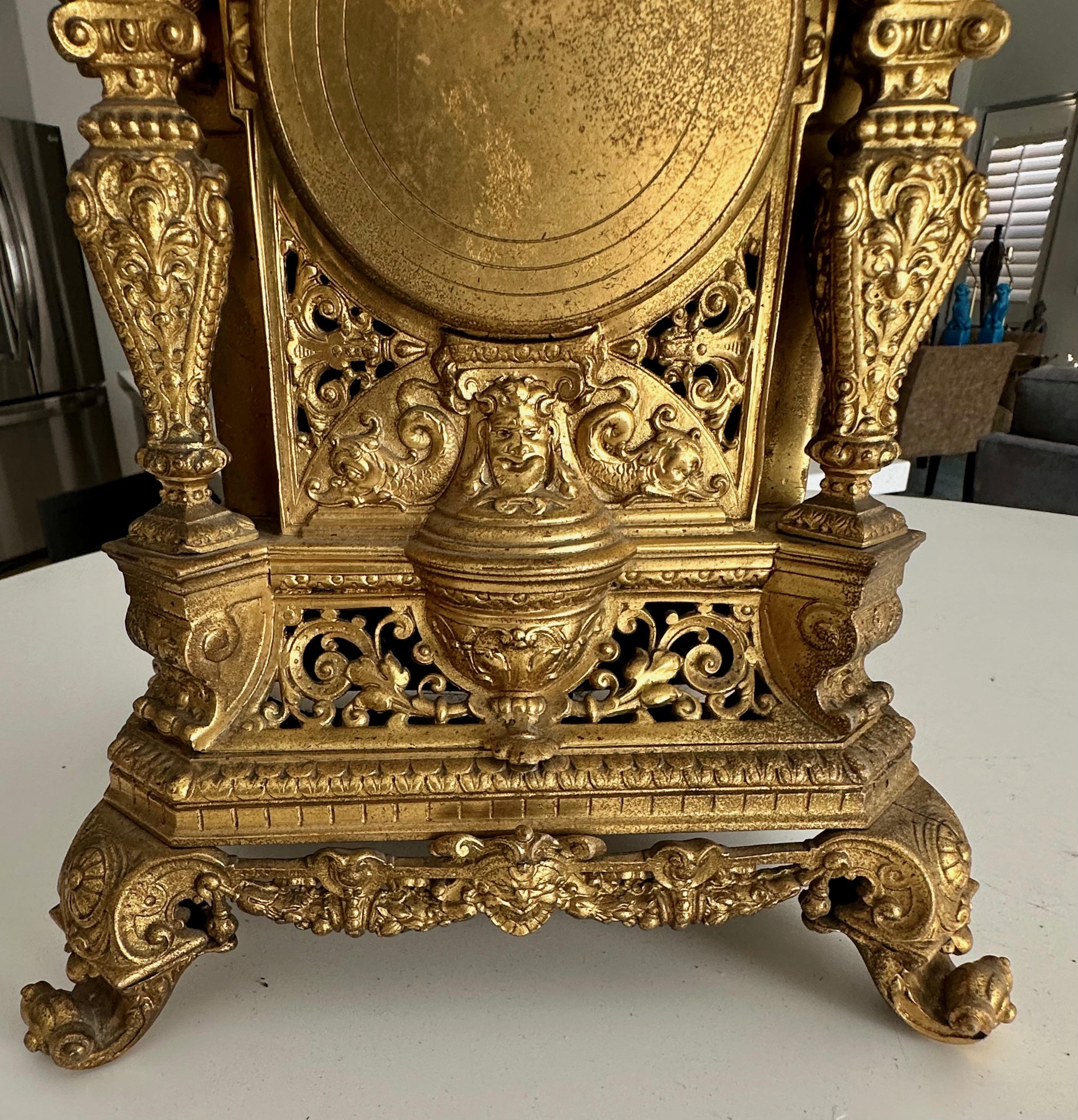 Antique French Gilt Bronze Architectural Clock by S. Marti For Sale 6
