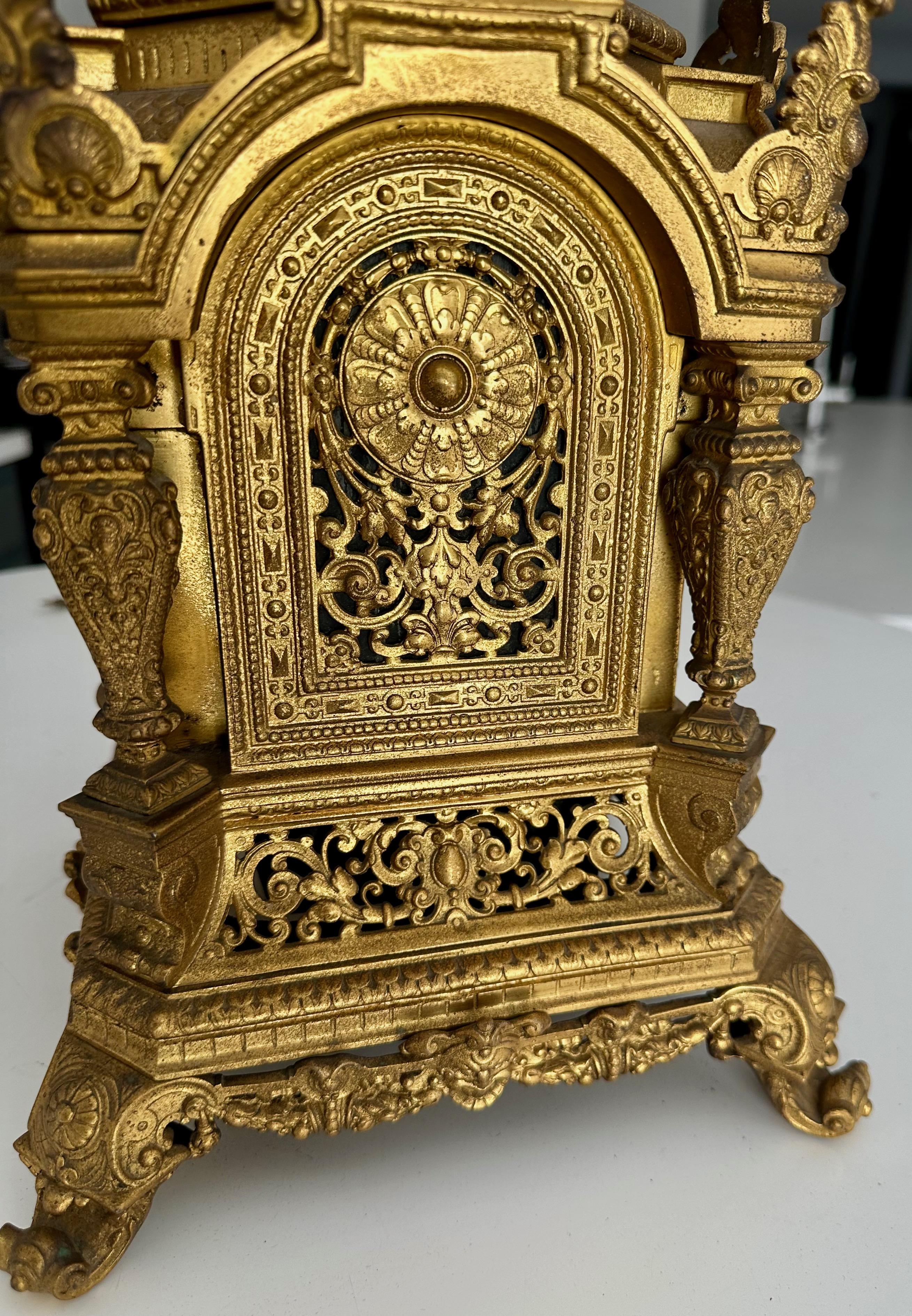 Antique French Gilt Bronze Architectural Clock by S. Marti For Sale 9