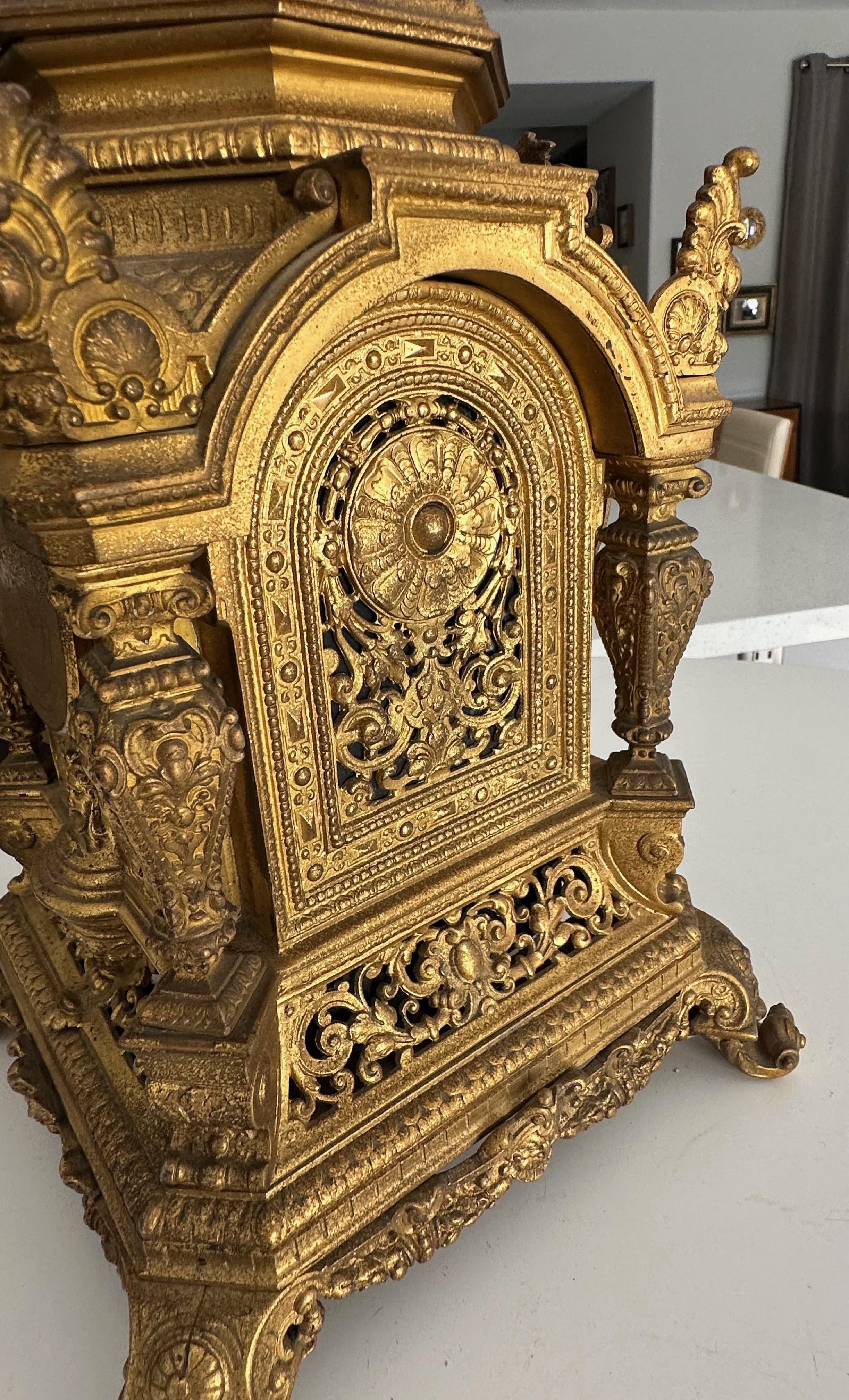 Antique French Gilt Bronze Architectural Clock by S. Marti For Sale 10