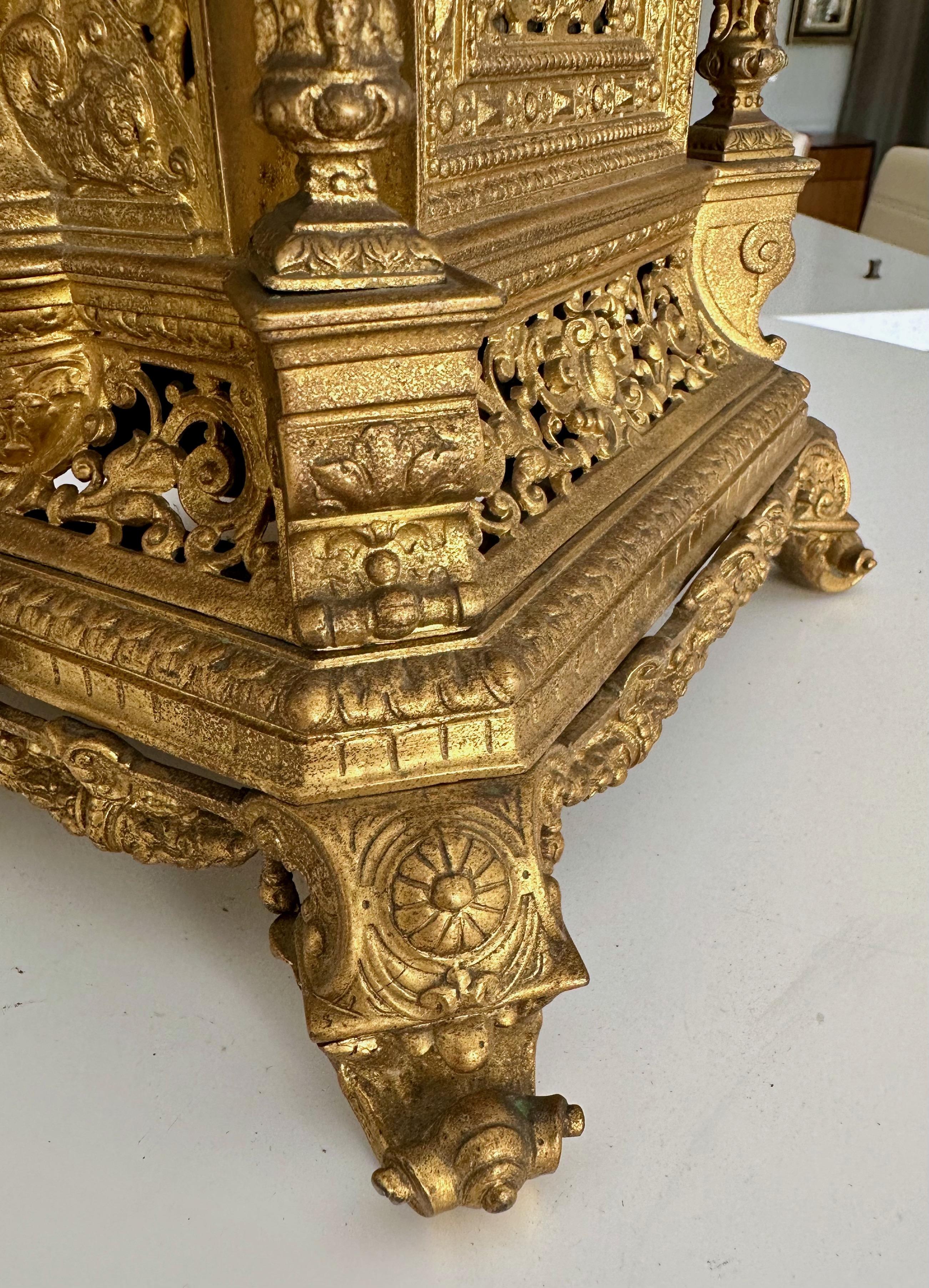 Antique French Gilt Bronze Architectural Clock by S. Marti For Sale 11