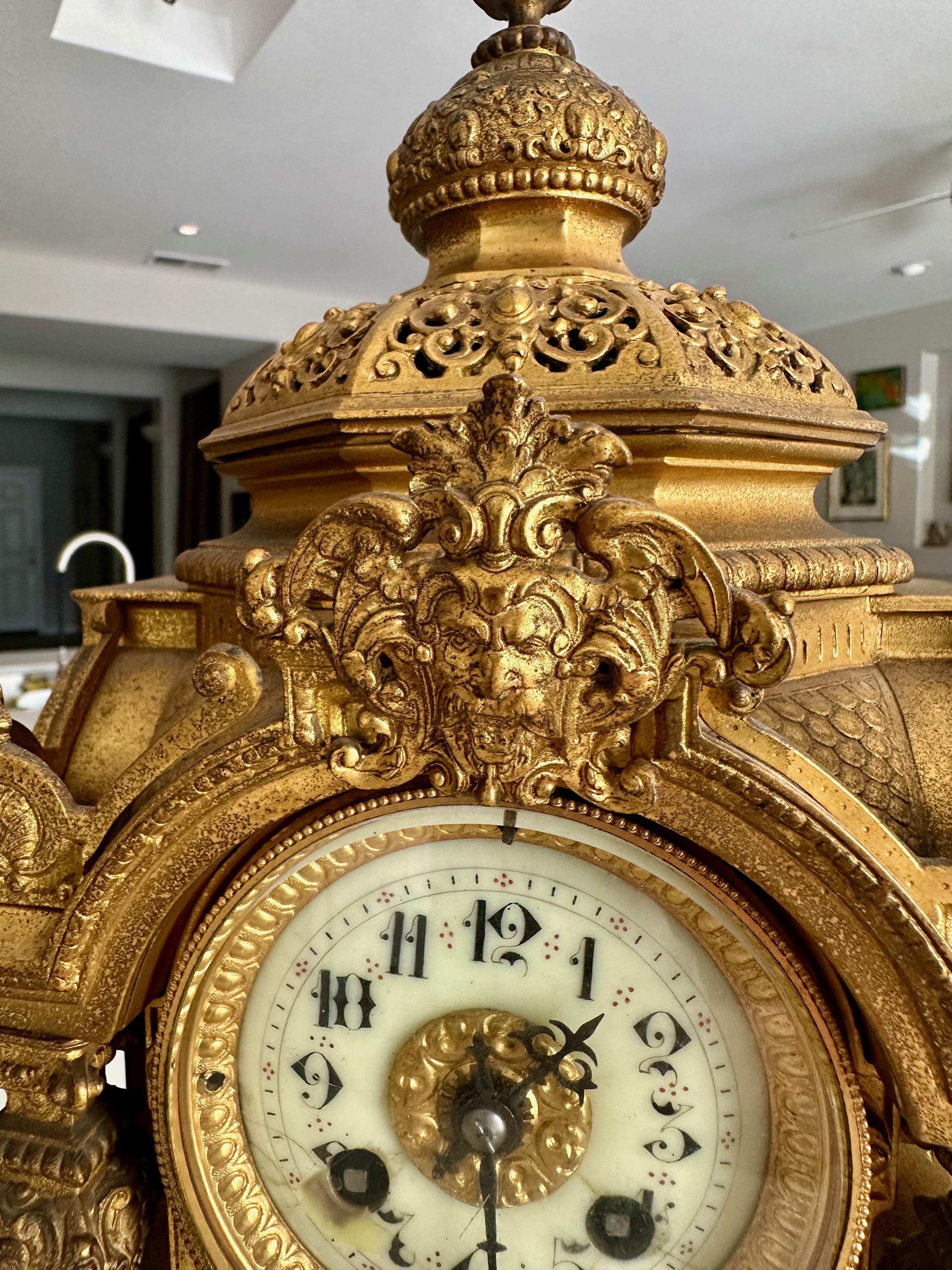 Antique French Gilt Bronze Architectural Clock by S. Marti For Sale 13