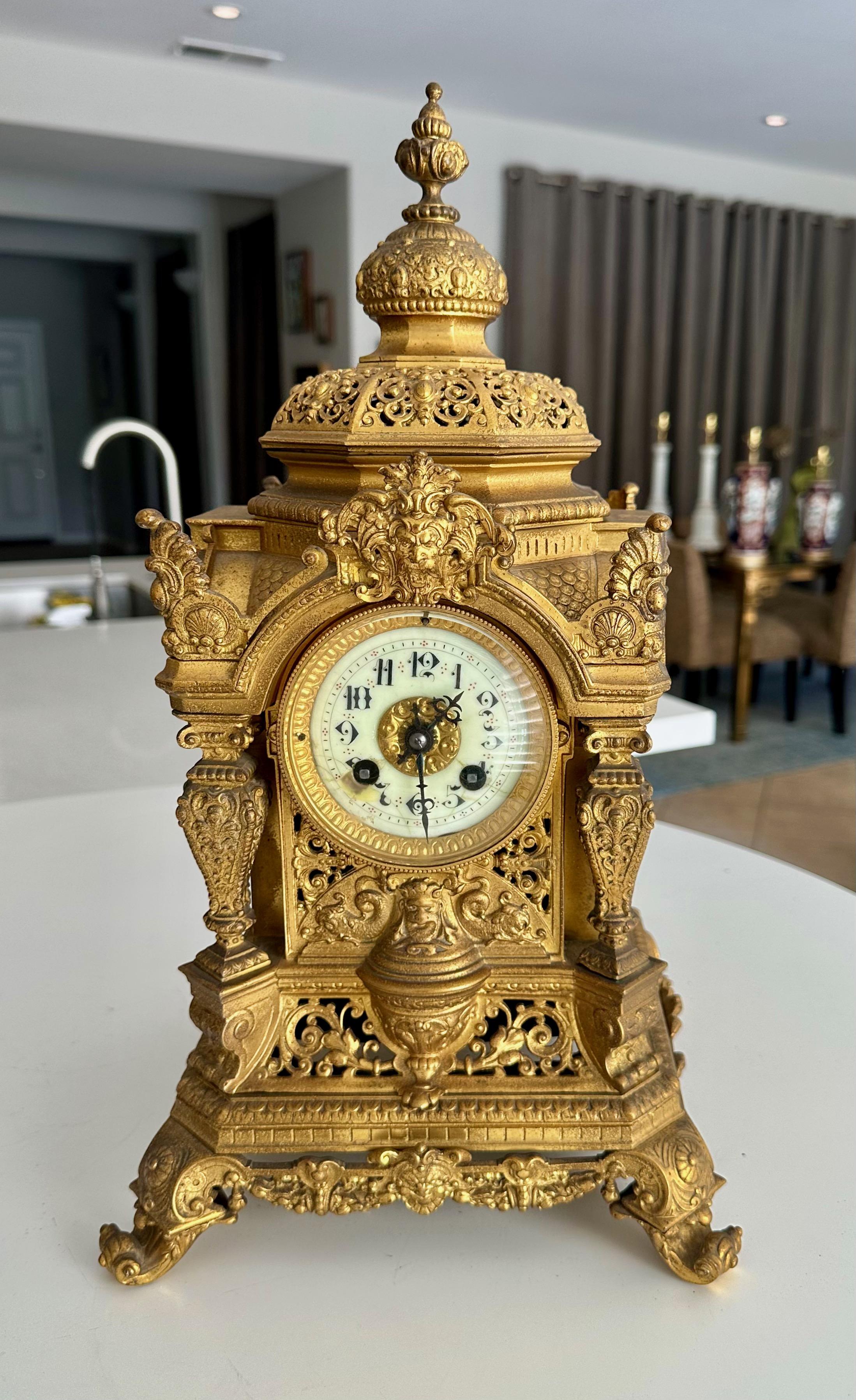 Antique French Gilt Bronze Architectural Clock by S. Marti For Sale 15
