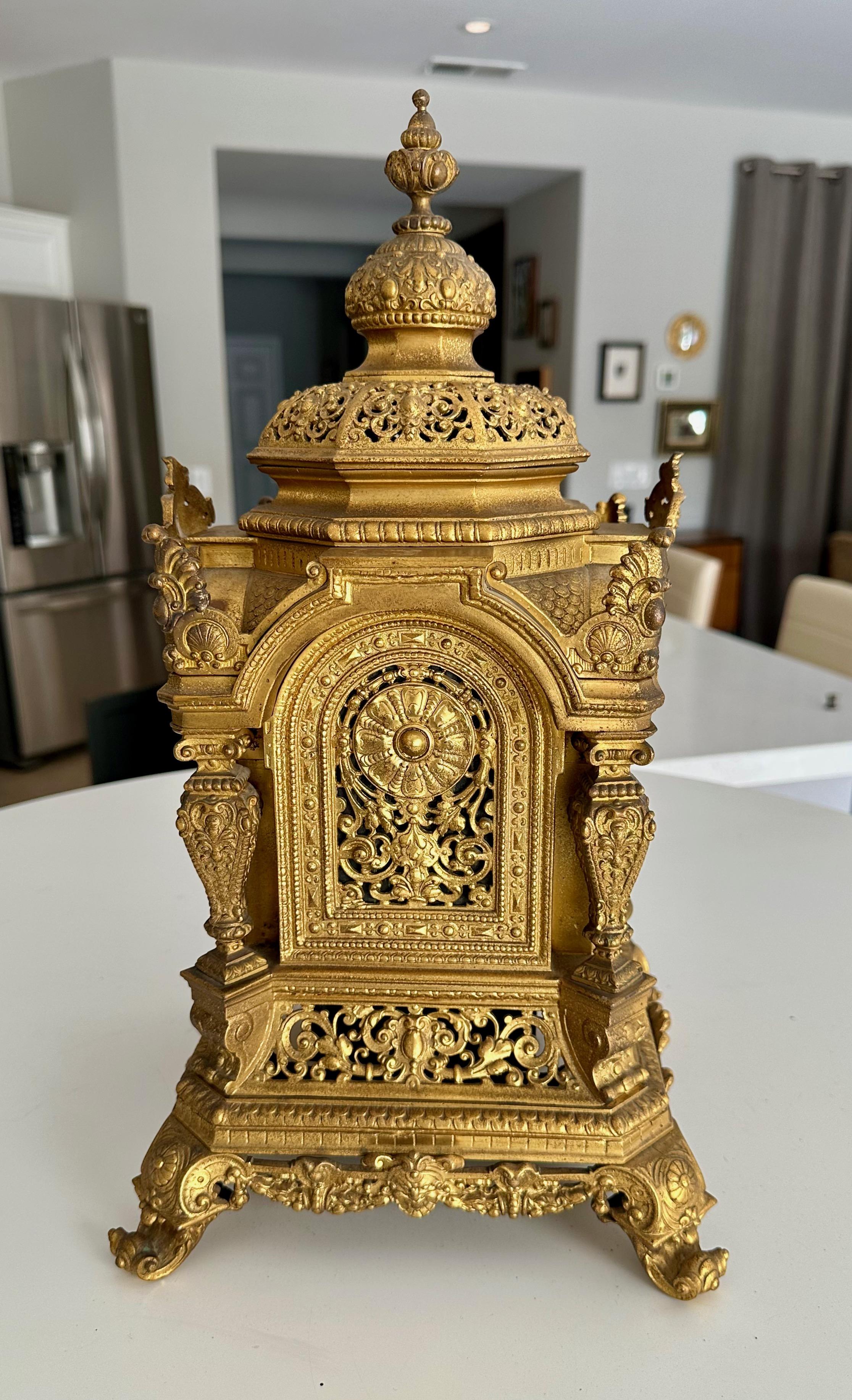 Antique French Gilt Bronze Architectural Clock by S. Marti For Sale 1