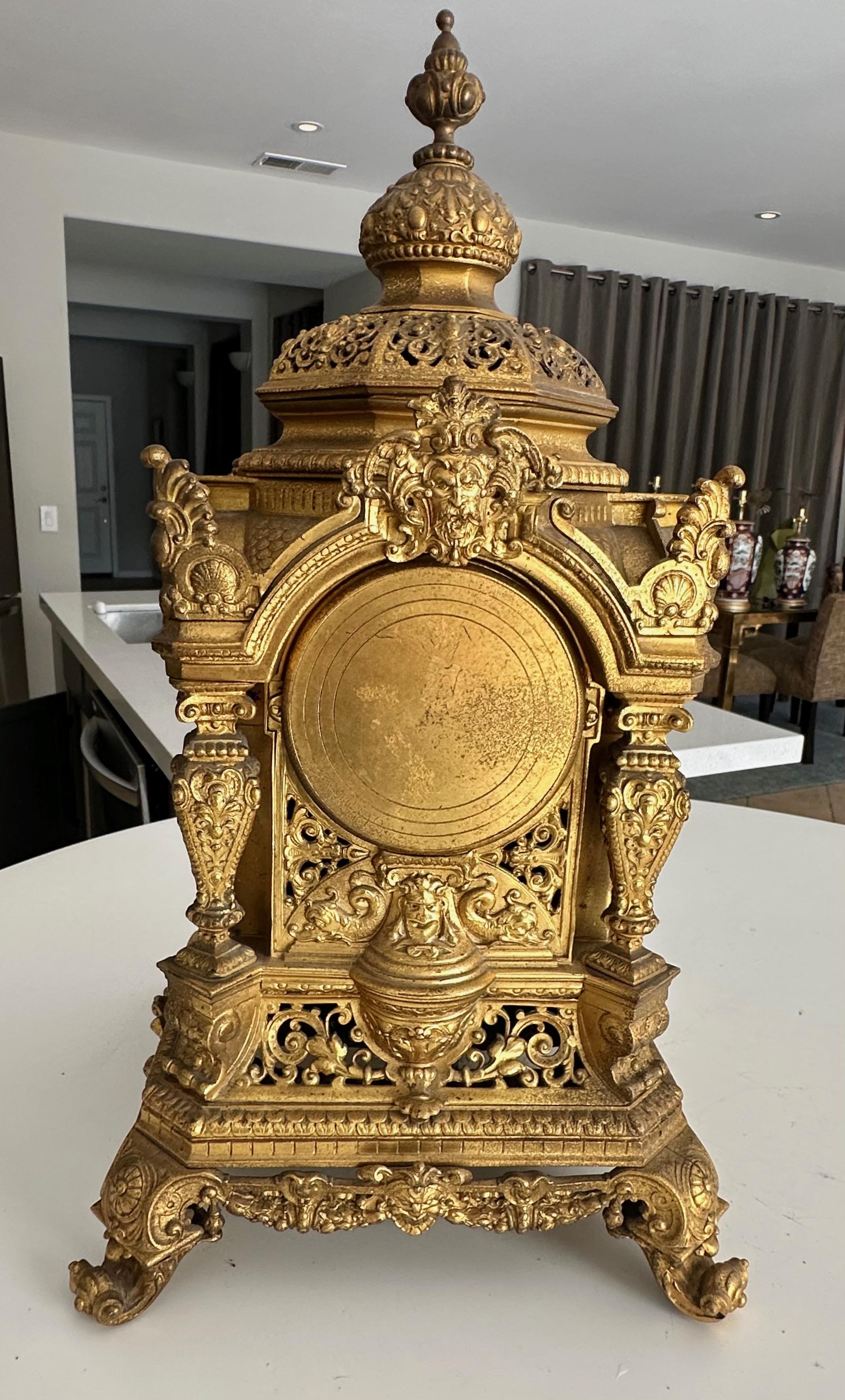 Antique French Gilt Bronze Architectural Clock by S. Marti For Sale 3