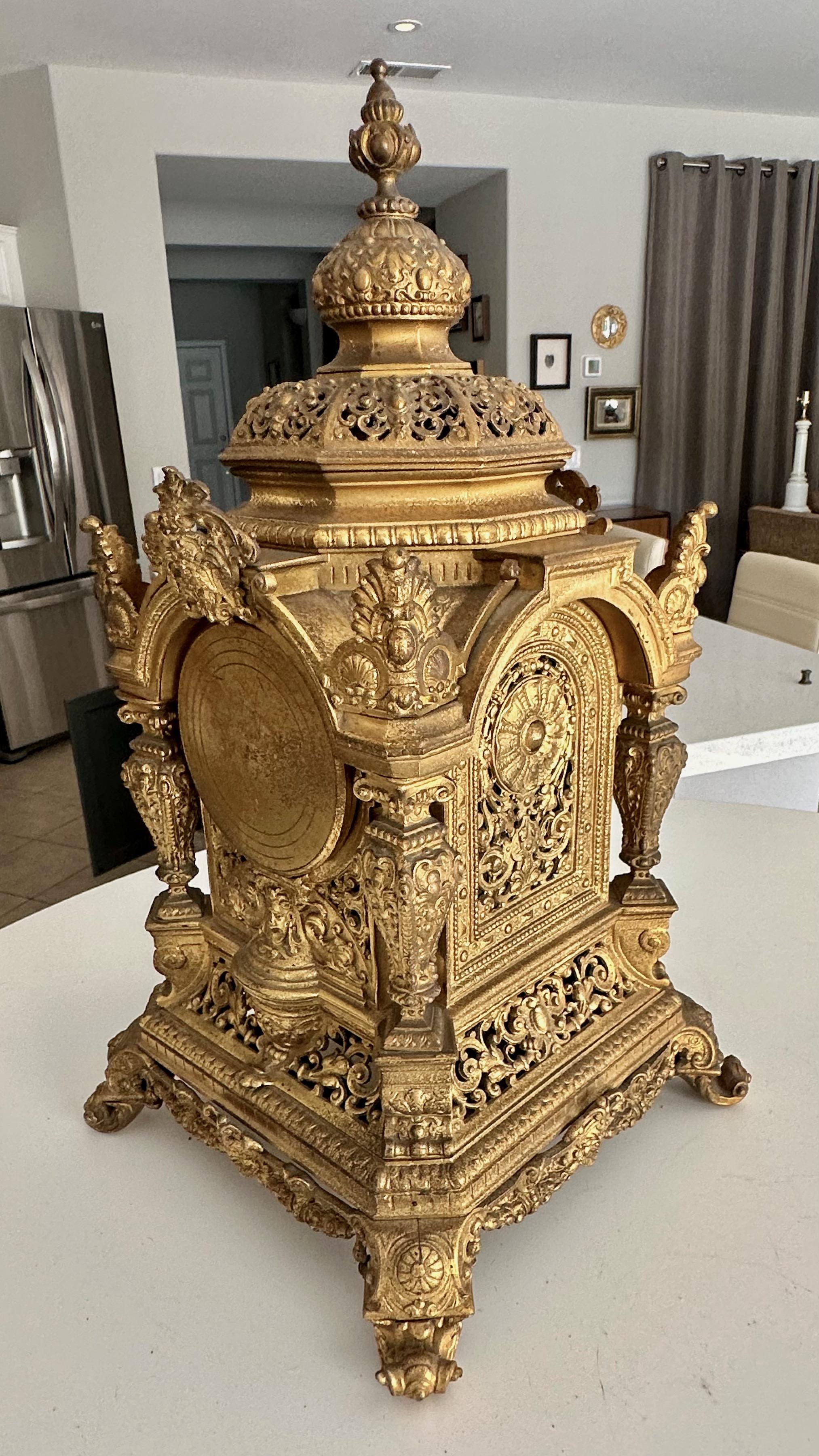 Antique French Gilt Bronze Architectural Clock by S. Marti For Sale 4