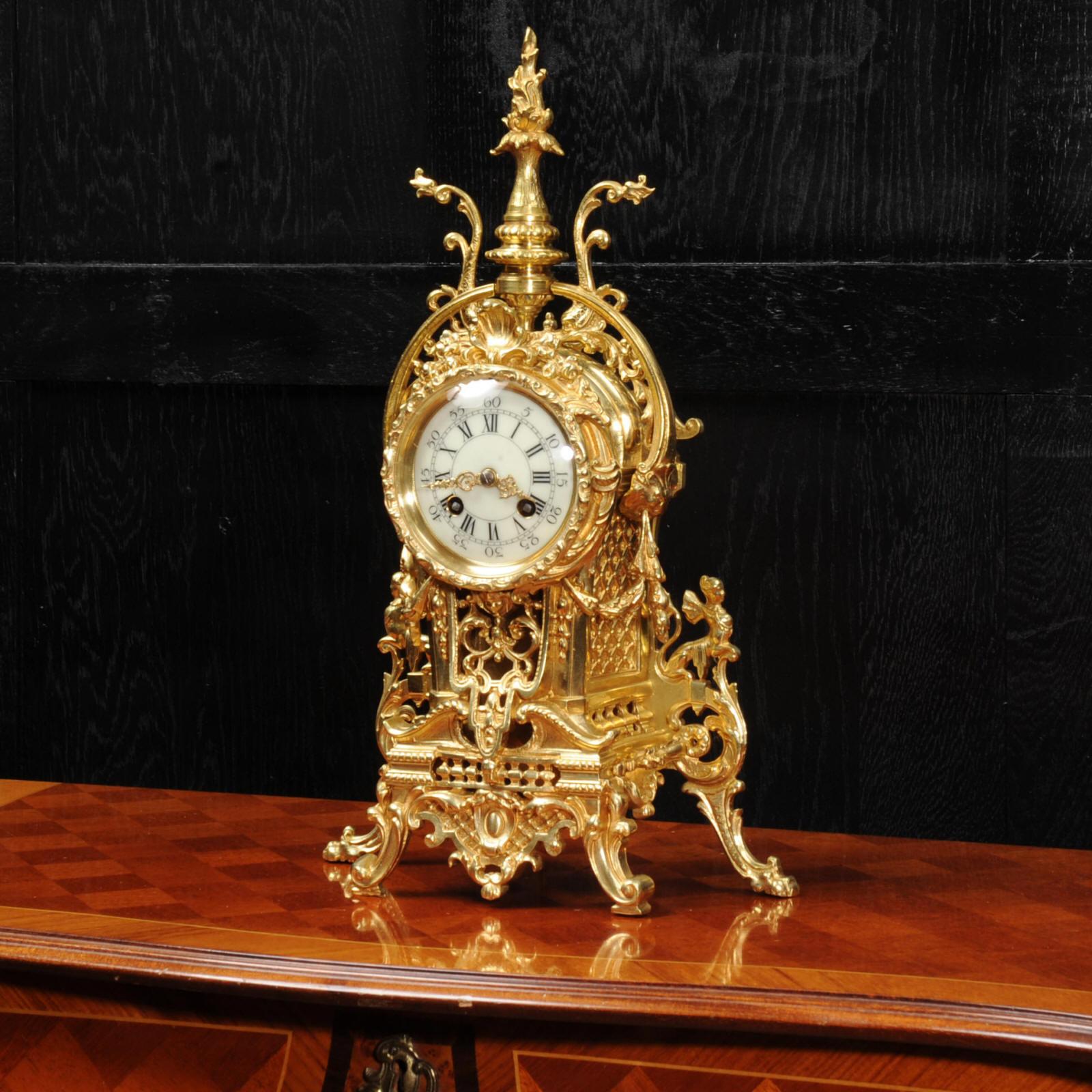 Antique French Gilt Bronze Baroque Boudoir Clock 5