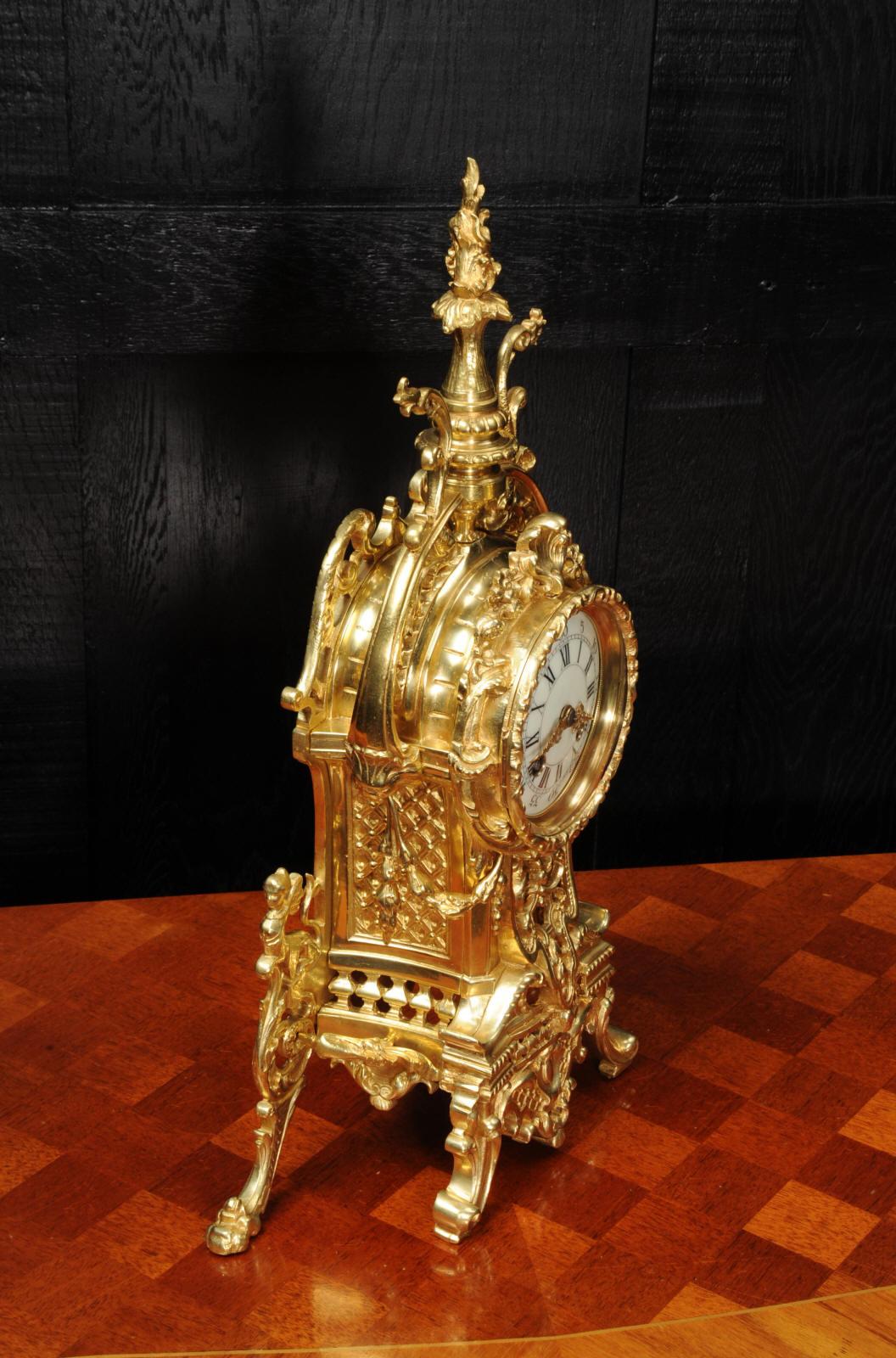 Antique French Gilt Bronze Baroque Boudoir Clock 7