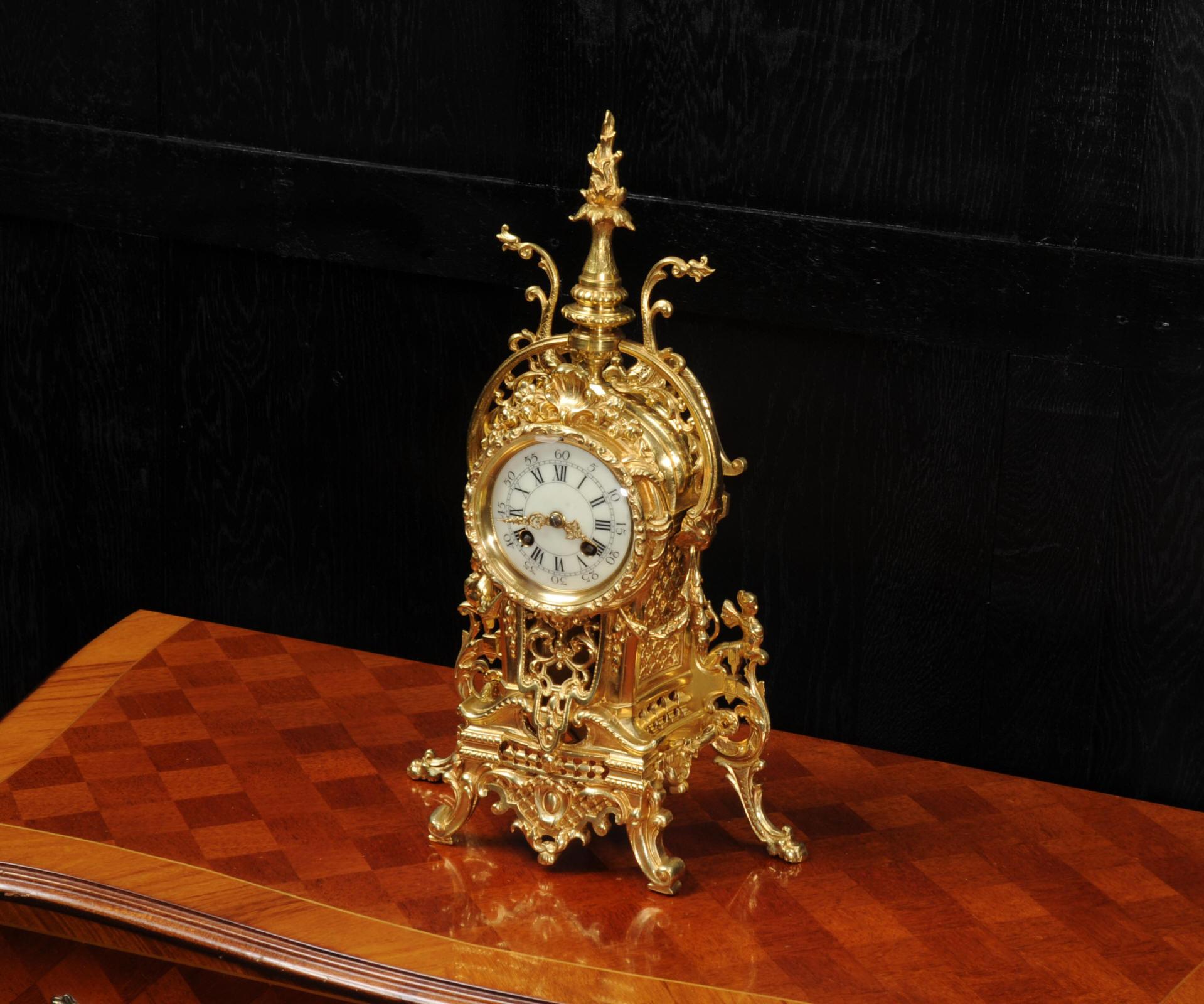 Antique French Gilt Bronze Baroque Boudoir Clock 8