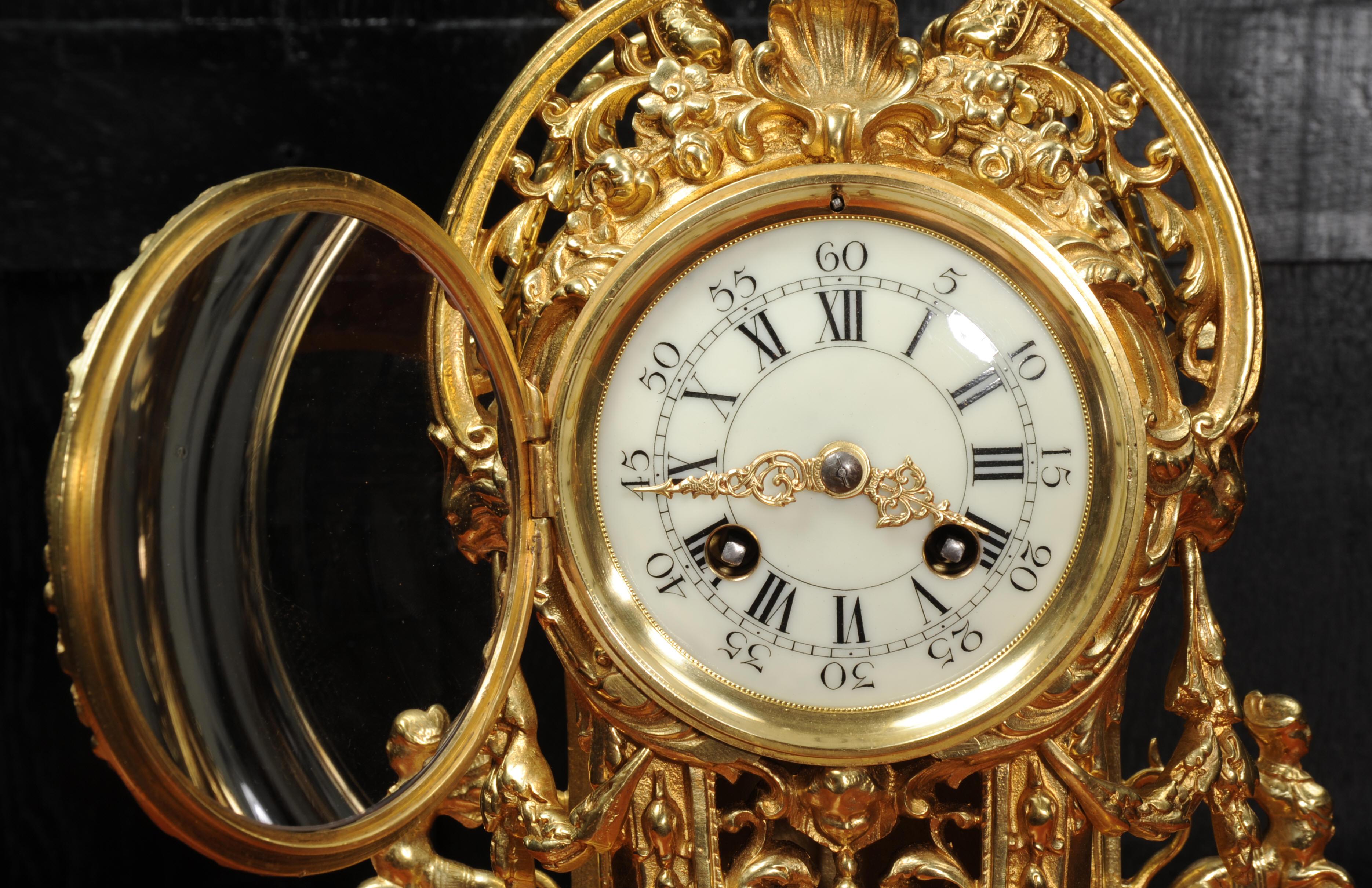 Antique French Gilt Bronze Baroque Boudoir Clock 10