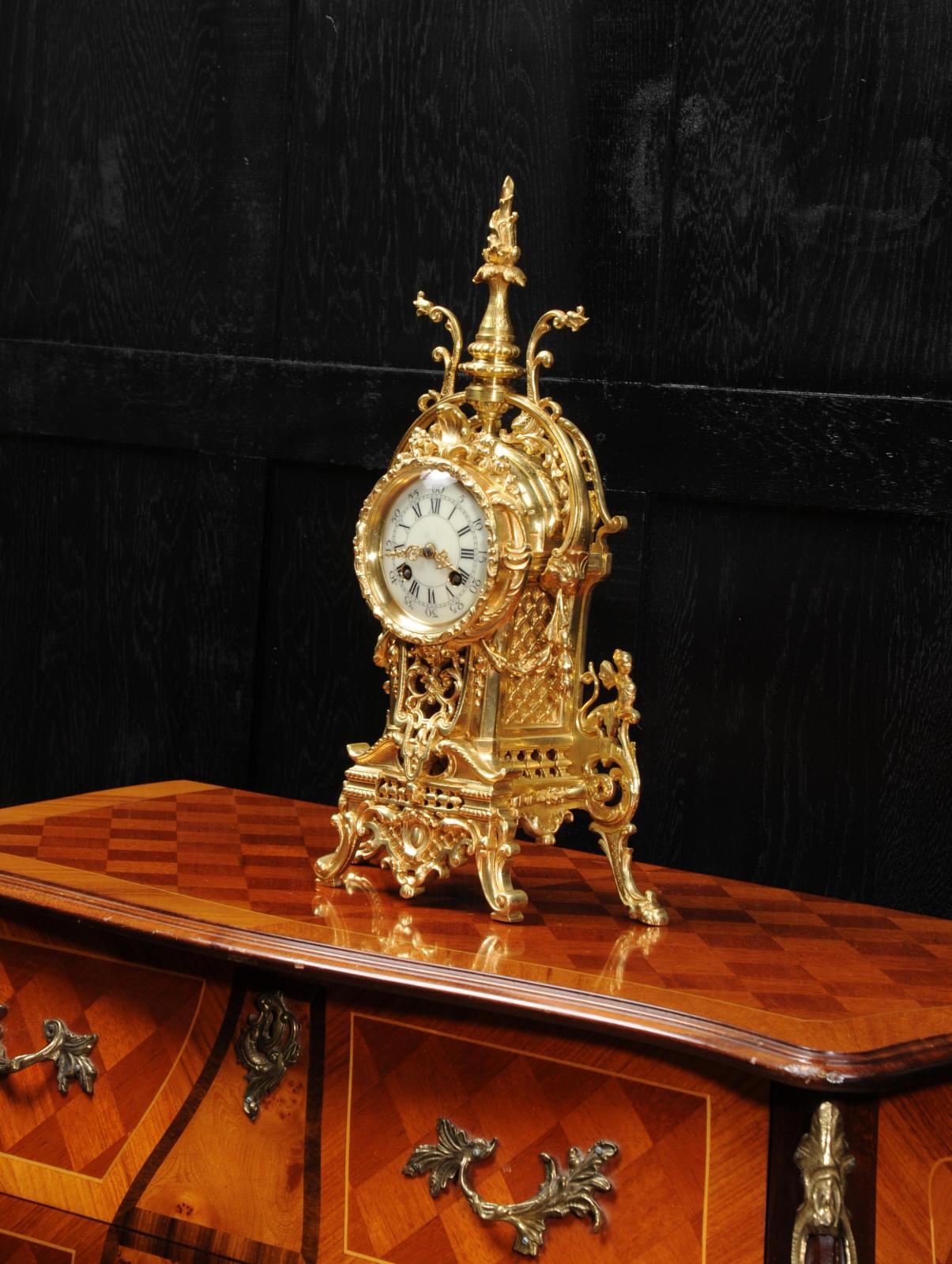 Antique French Gilt Bronze Baroque Boudoir Clock In Good Condition In Belper, Derbyshire