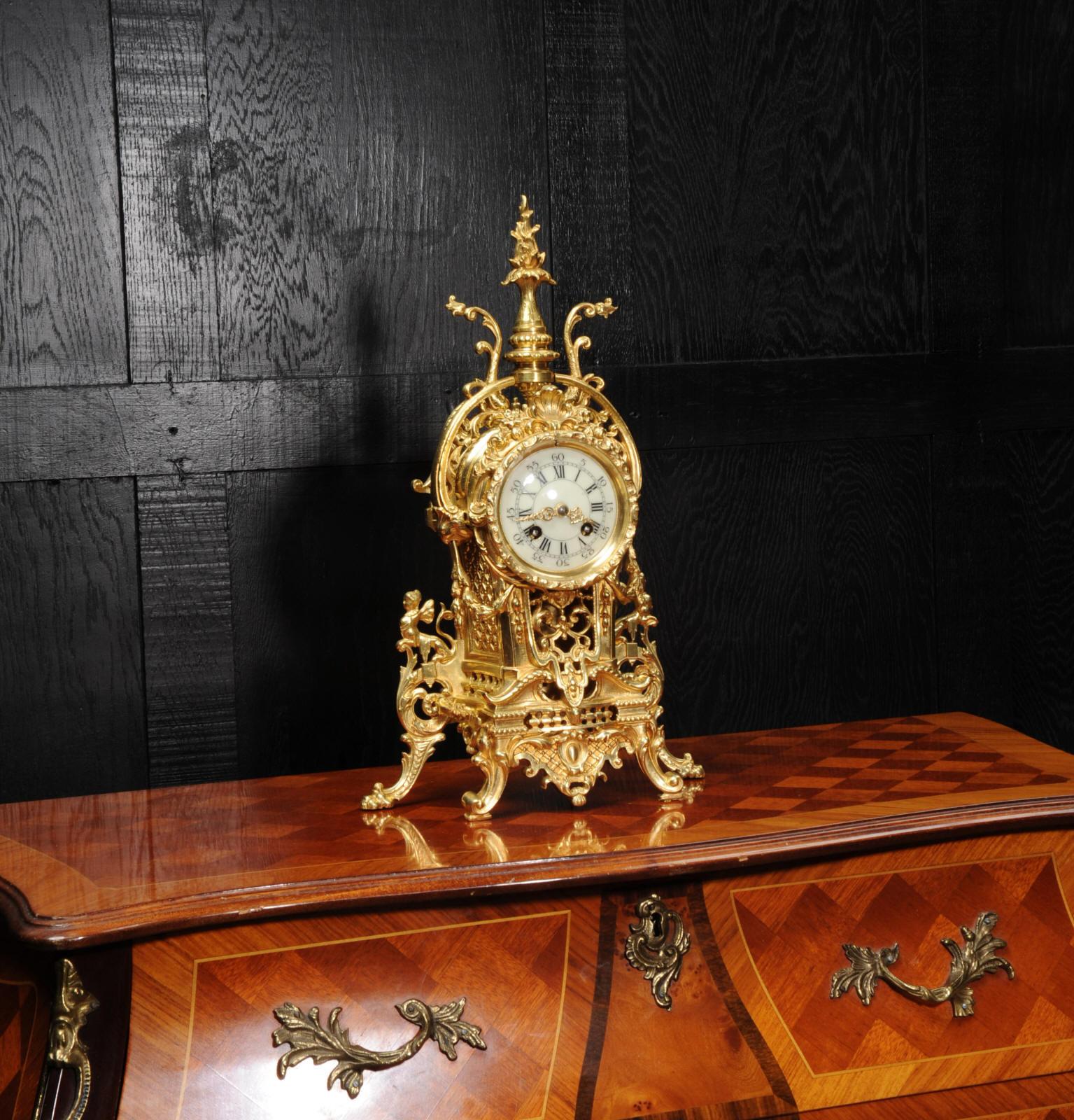 19th Century Antique French Gilt Bronze Baroque Boudoir Clock