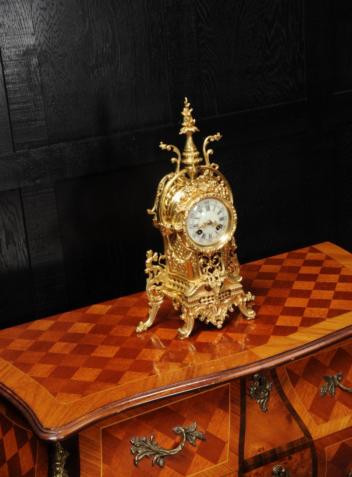 Antique French Gilt Bronze Baroque Boudoir Clock 1