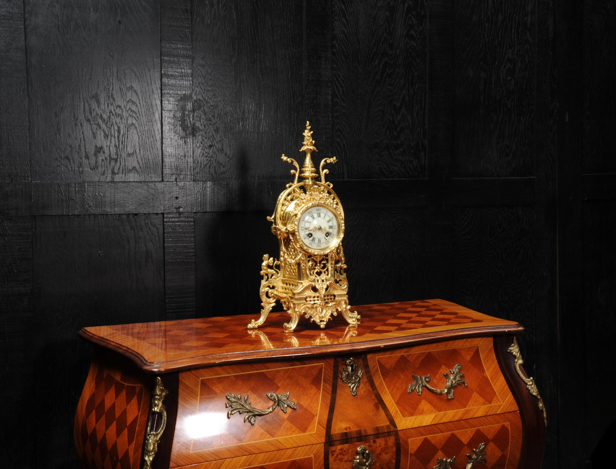 Antique French Gilt Bronze Baroque Boudoir Clock 2