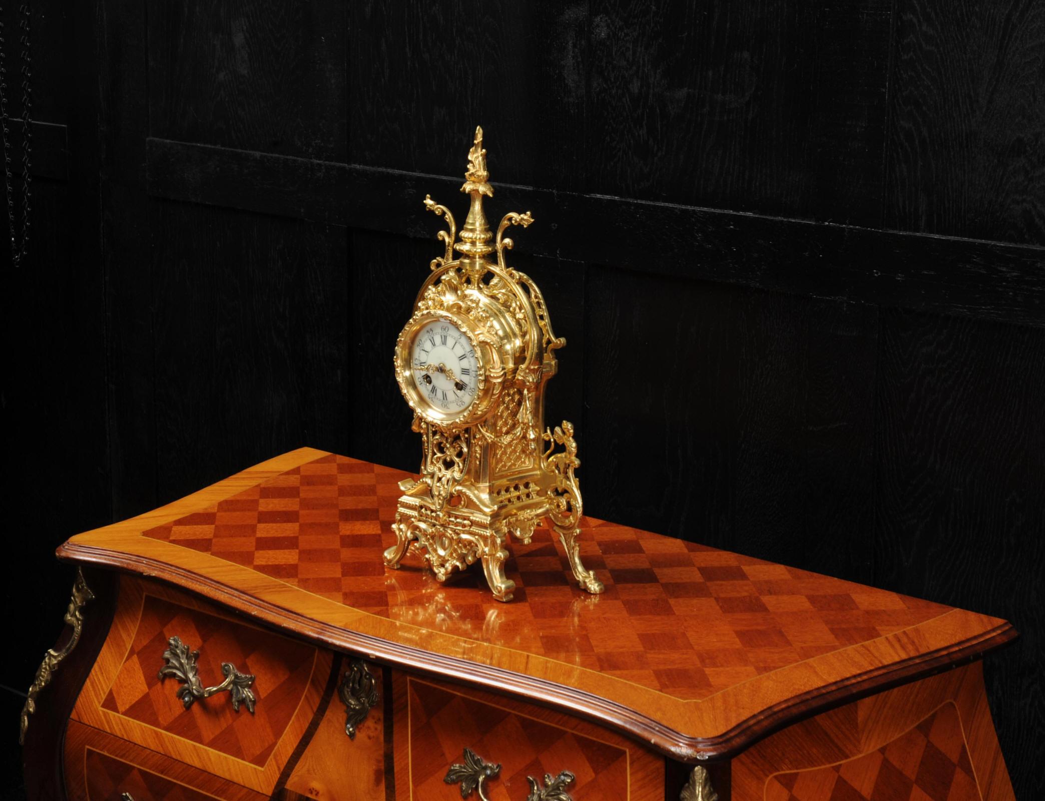 Antique French Gilt Bronze Baroque Boudoir Clock 3