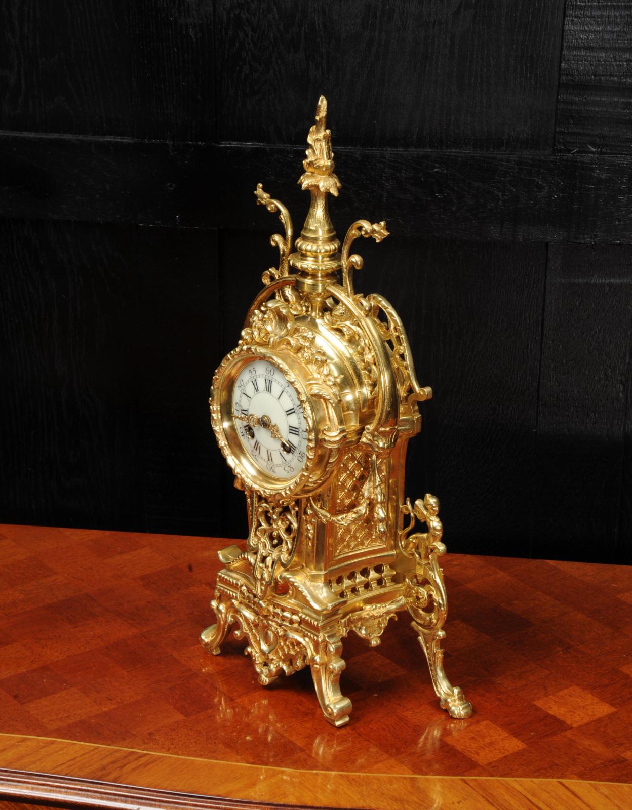 Antique French Gilt Bronze Baroque Boudoir Clock 4