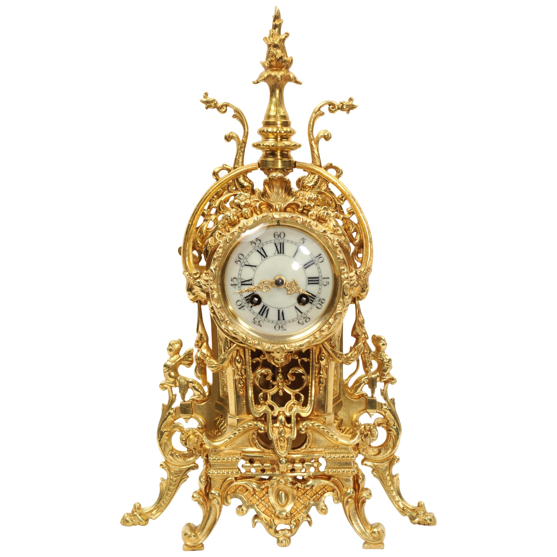 Antique French Gilt Bronze Baroque Boudoir Clock