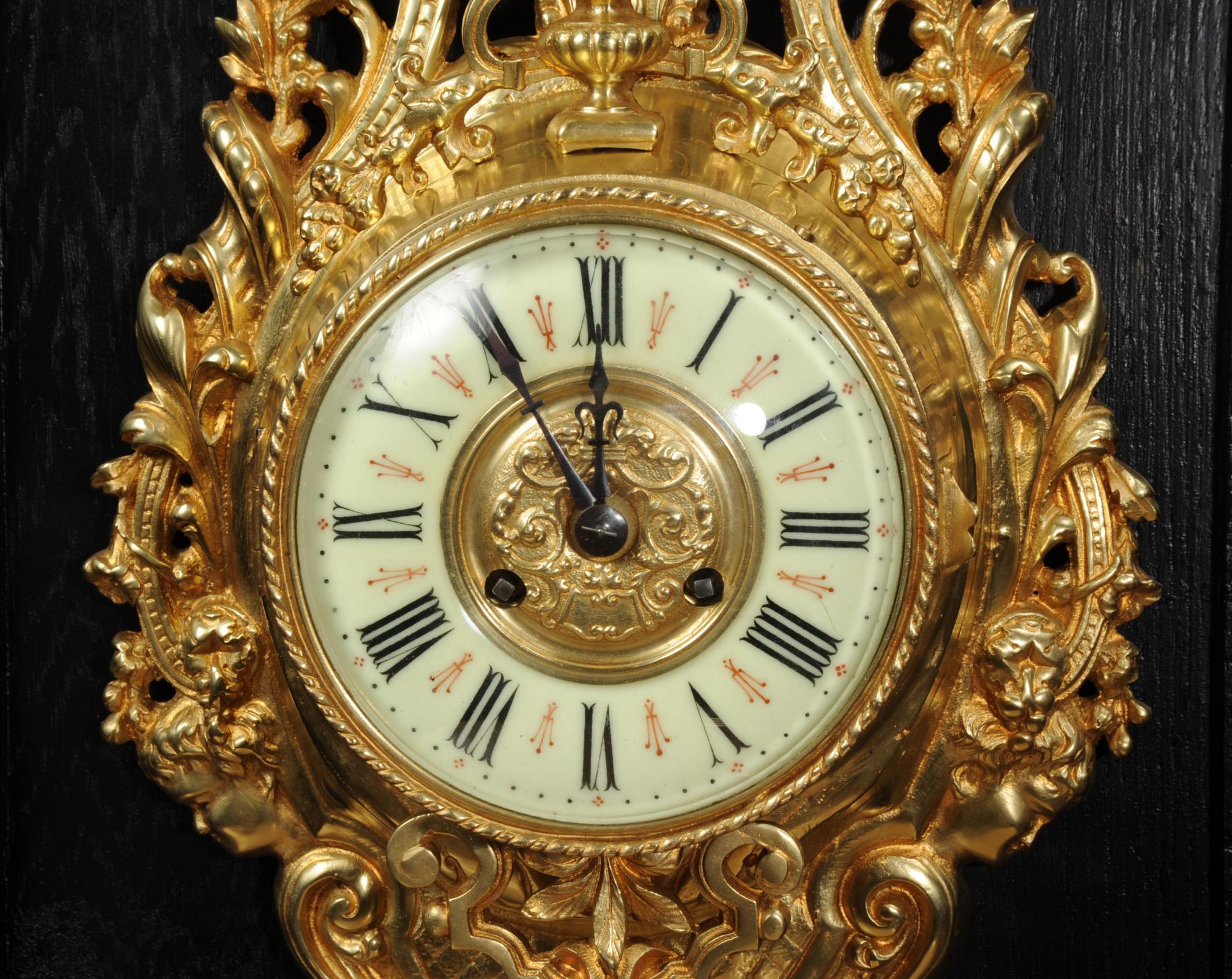 Antique French Gilt Bronze Baroque Cartel Wall Clock by Japy Freres 5