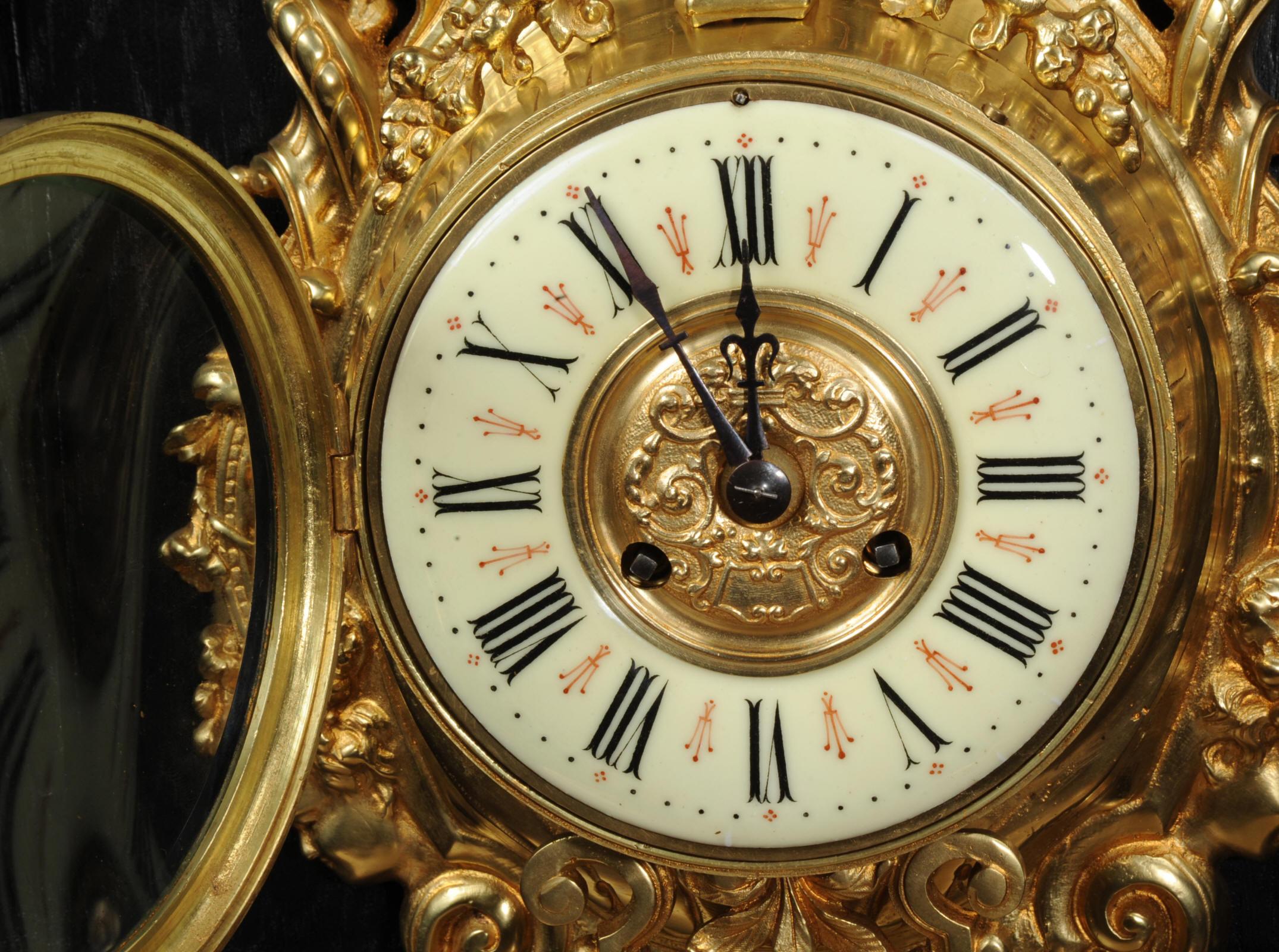 Antique French Gilt Bronze Baroque Cartel Wall Clock by Japy Freres 6