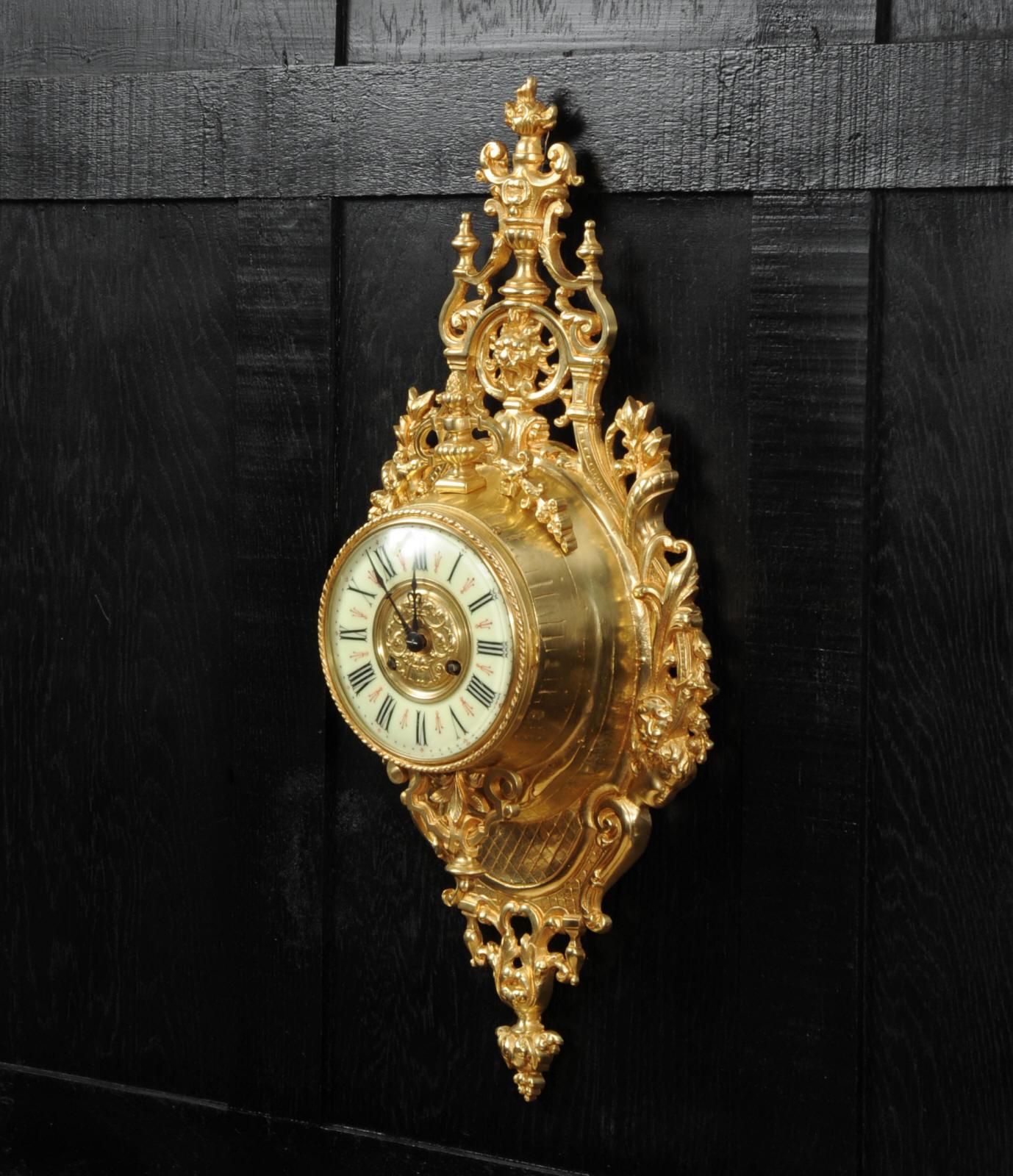 Antique French Gilt Bronze Baroque Cartel Wall Clock by Japy Freres In Good Condition In Belper, Derbyshire