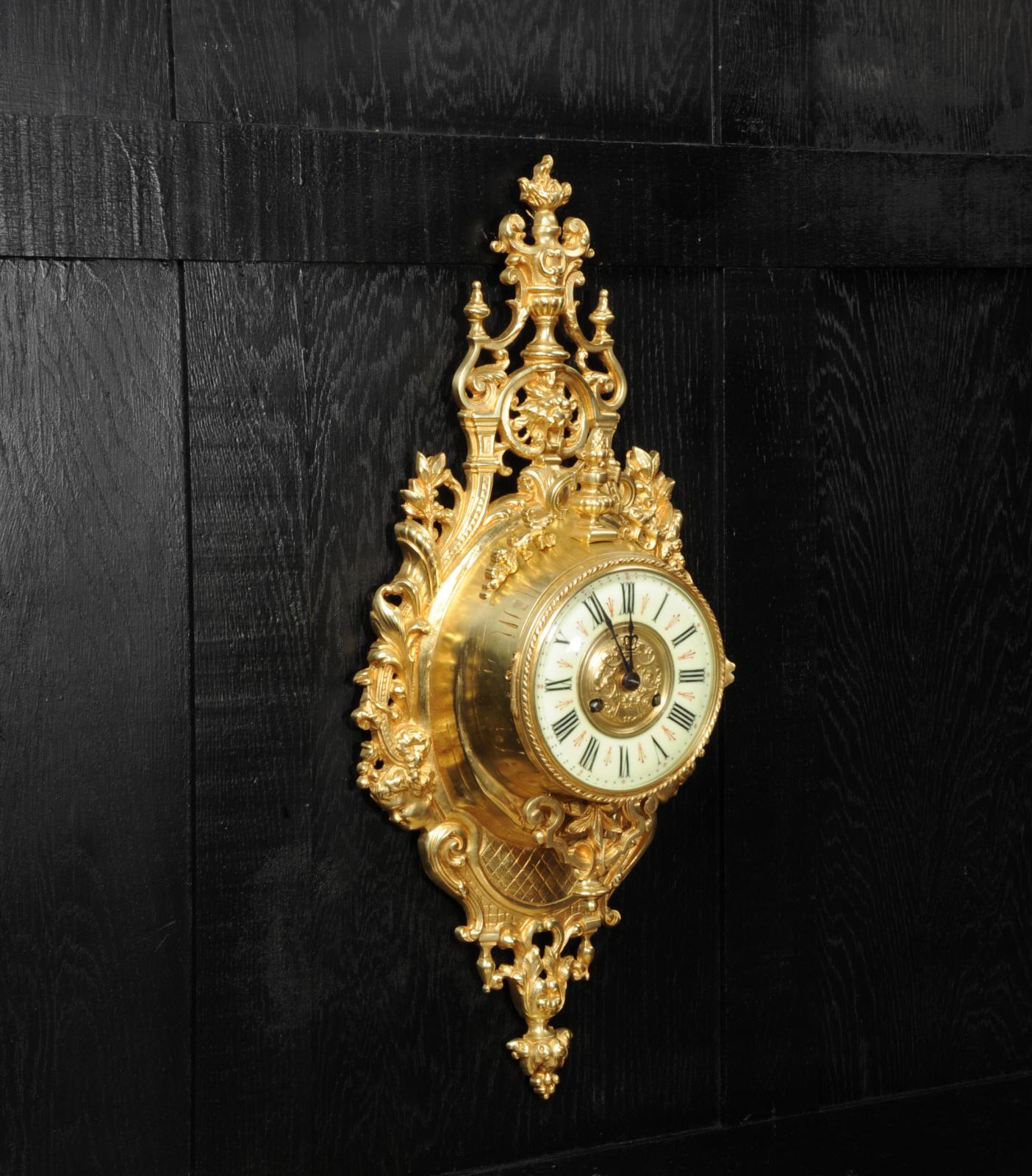 Antique French Gilt Bronze Baroque Cartel Wall Clock by Japy Freres 1