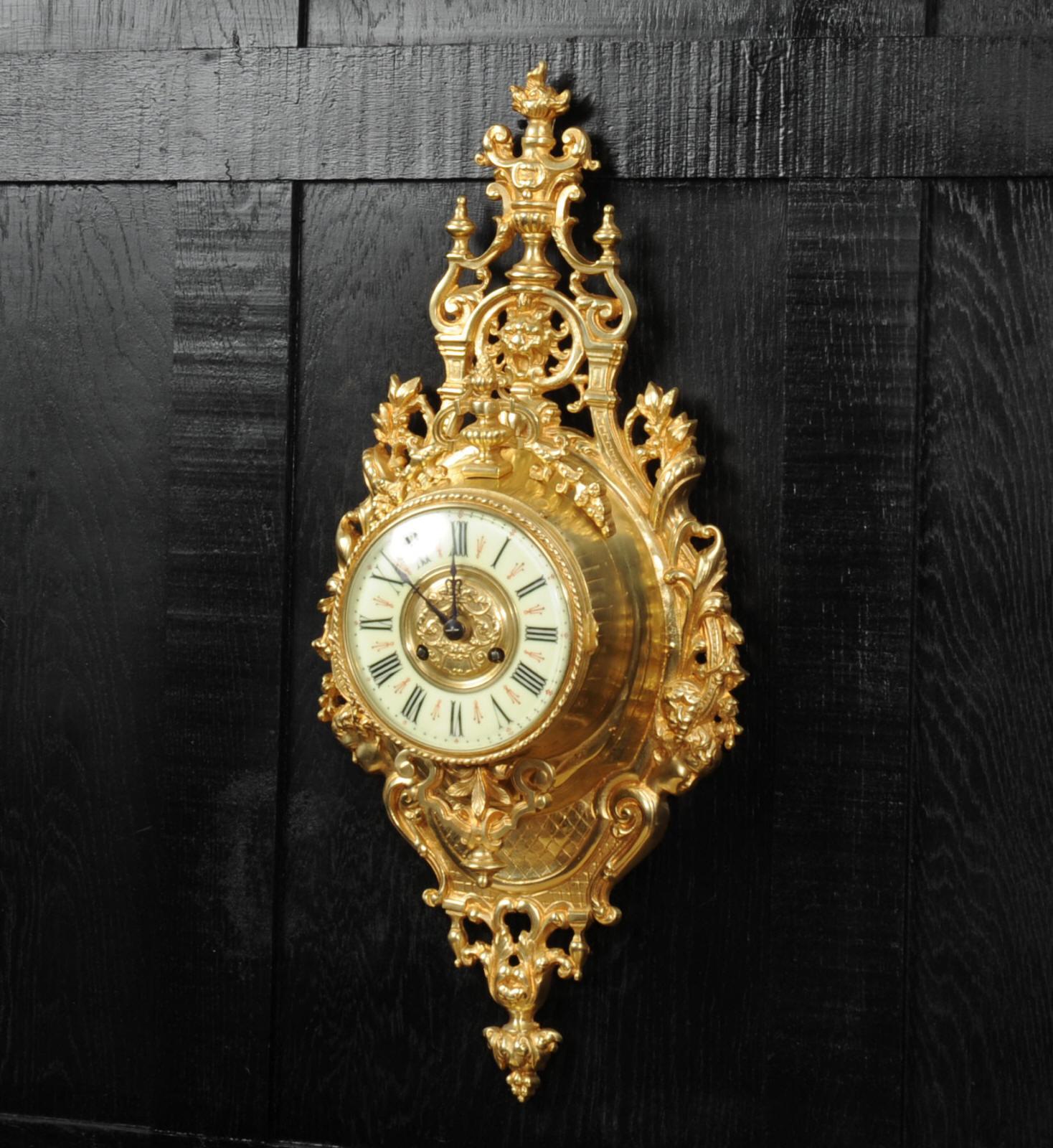 Antique French Gilt Bronze Baroque Cartel Wall Clock by Japy Freres 2
