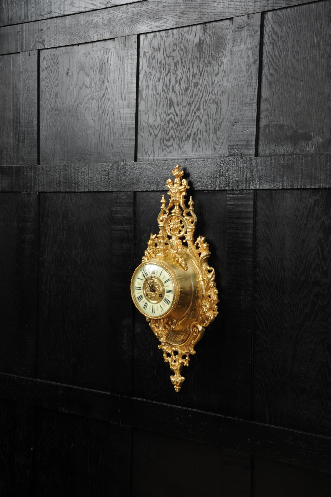 Antique French Gilt Bronze Baroque Cartel Wall Clock by Japy Freres 3