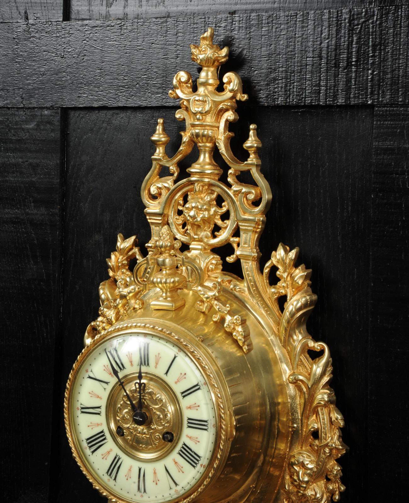 Antique French Gilt Bronze Baroque Cartel Wall Clock by Japy Freres 4