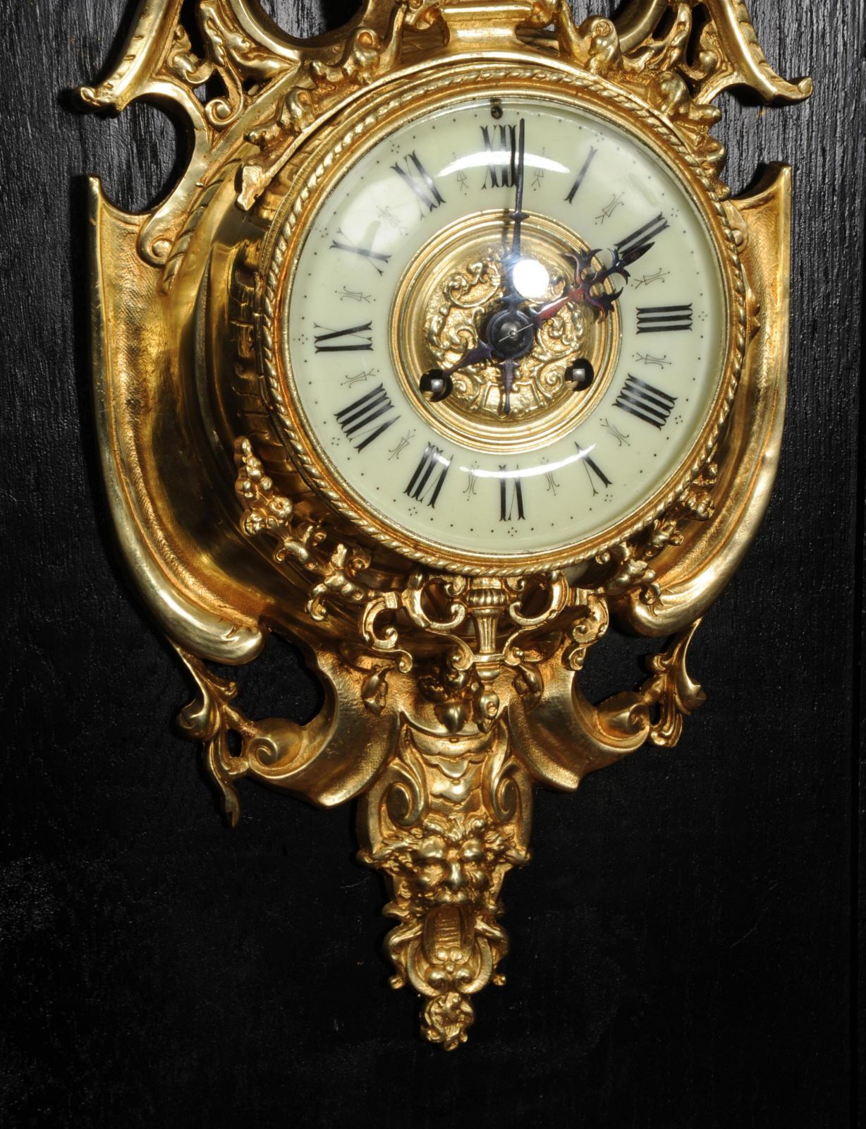 Antique French Gilt Bronze Baroque Cartel Wall Clock For Sale 4