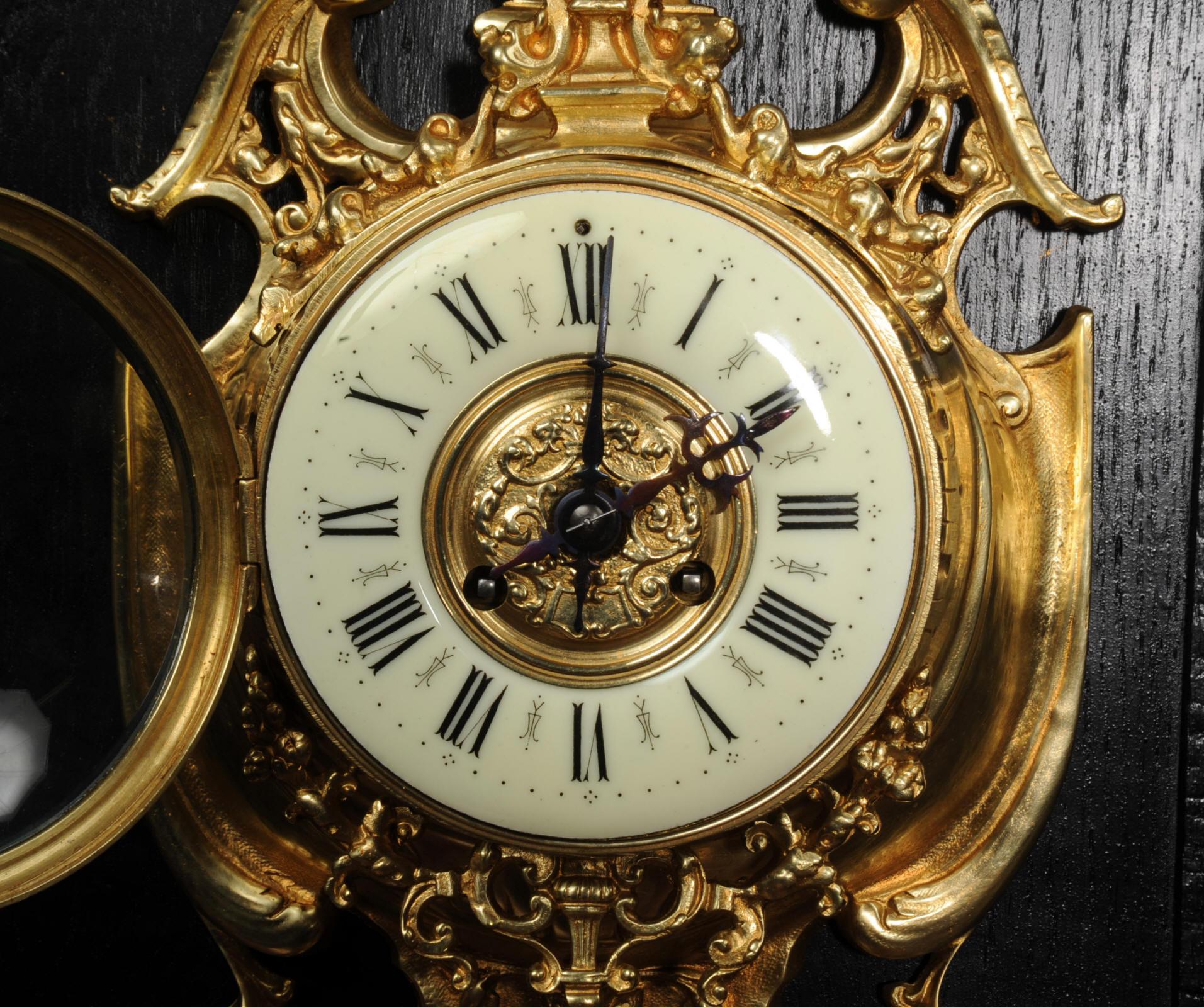 Antique French Gilt Bronze Baroque Cartel Wall Clock For Sale 6
