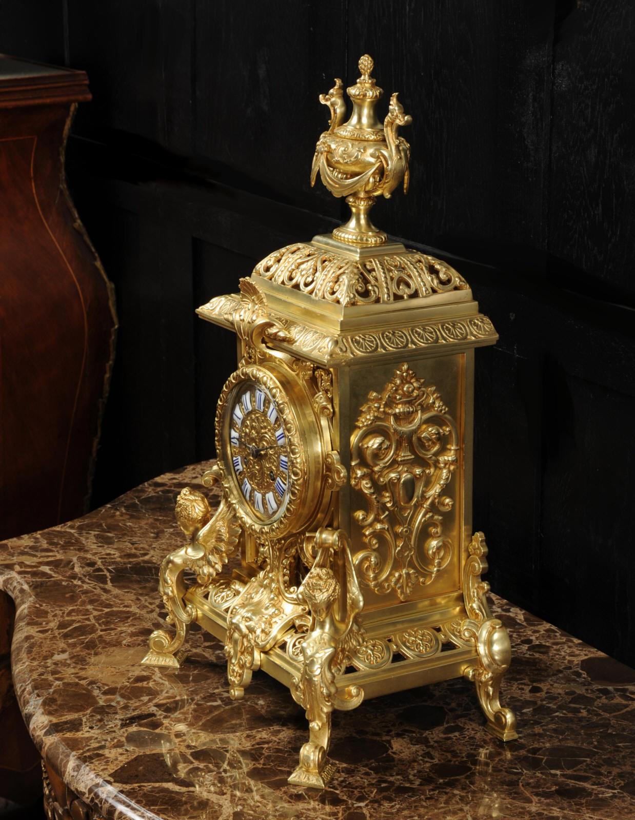 Antique French Gilt Bronze Baroque Clock by Vincenti 6