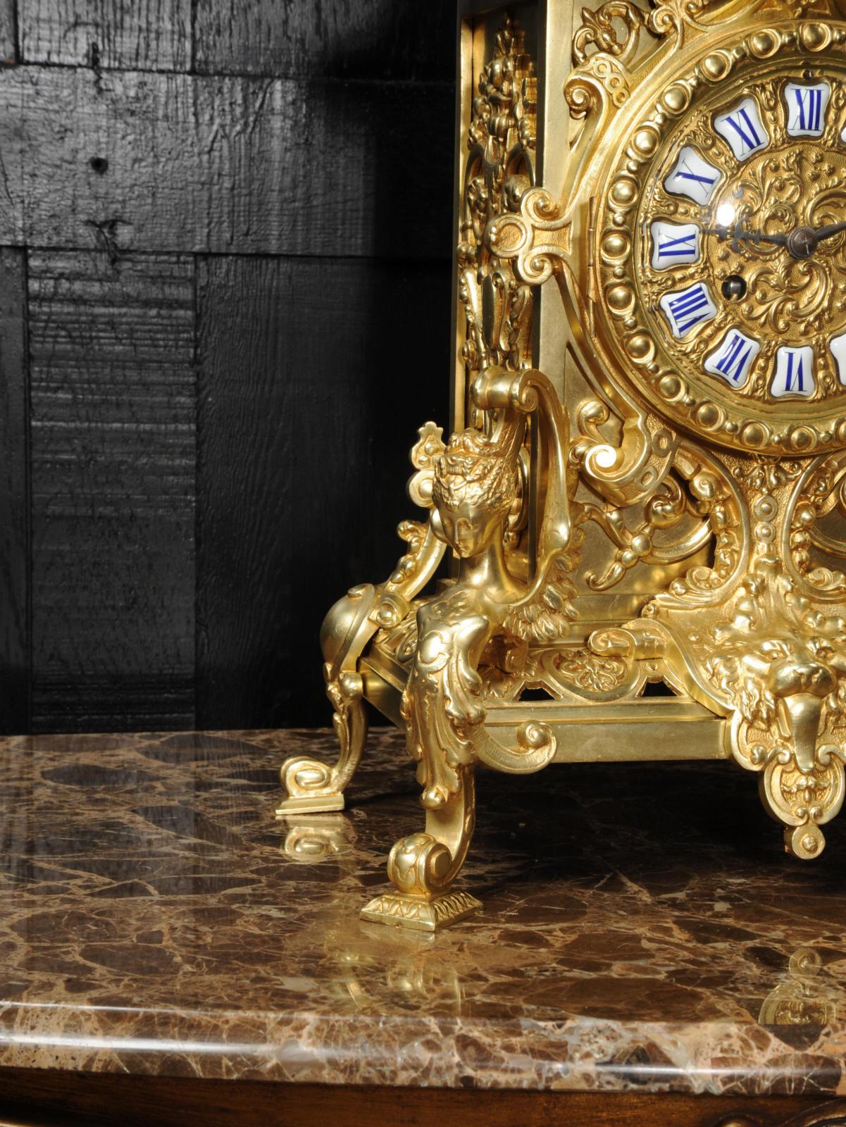 Antique French Gilt Bronze Baroque Clock by Vincenti 9