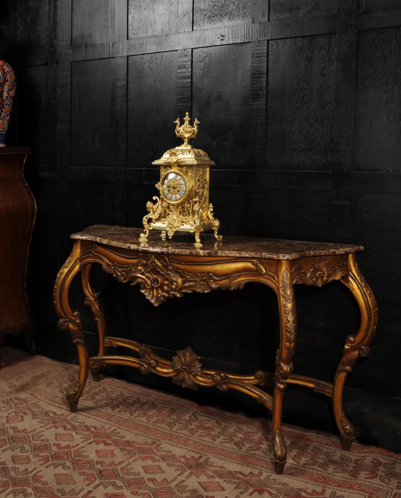 Antique French Gilt Bronze Baroque Clock by Vincenti In Good Condition In Belper, Derbyshire