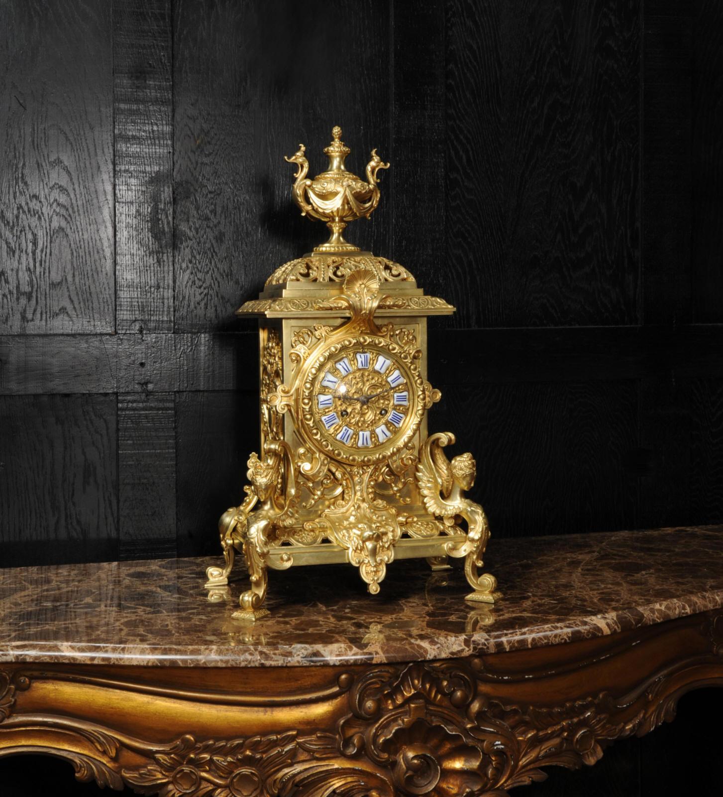 19th Century Antique French Gilt Bronze Baroque Clock by Vincenti