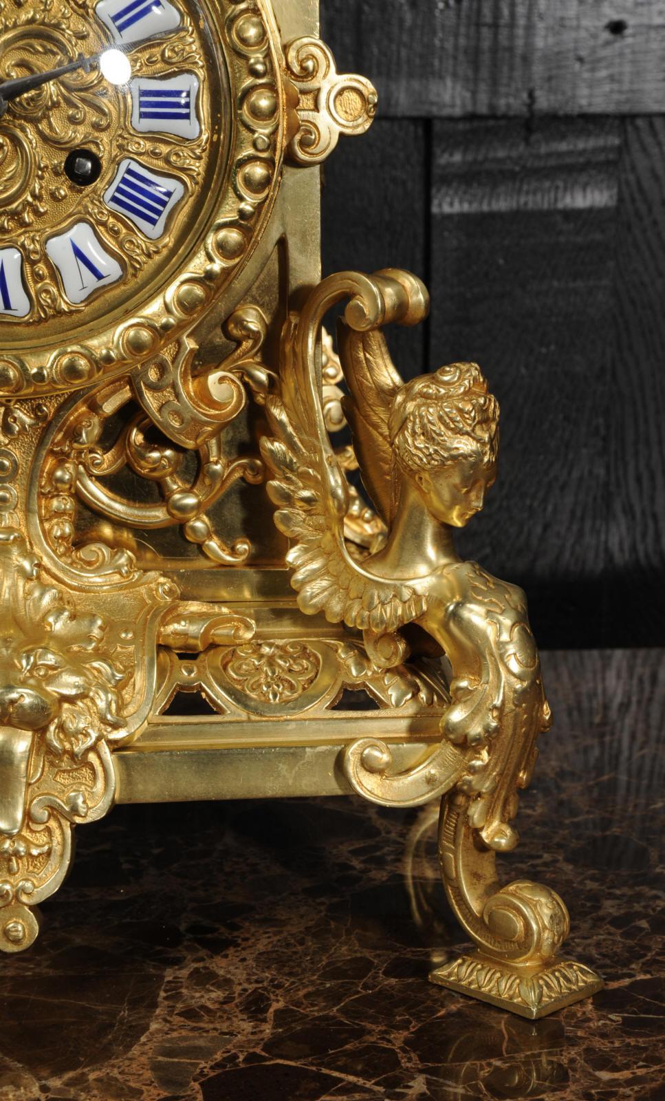 Antique French Gilt Bronze Baroque Clock by Vincenti 1