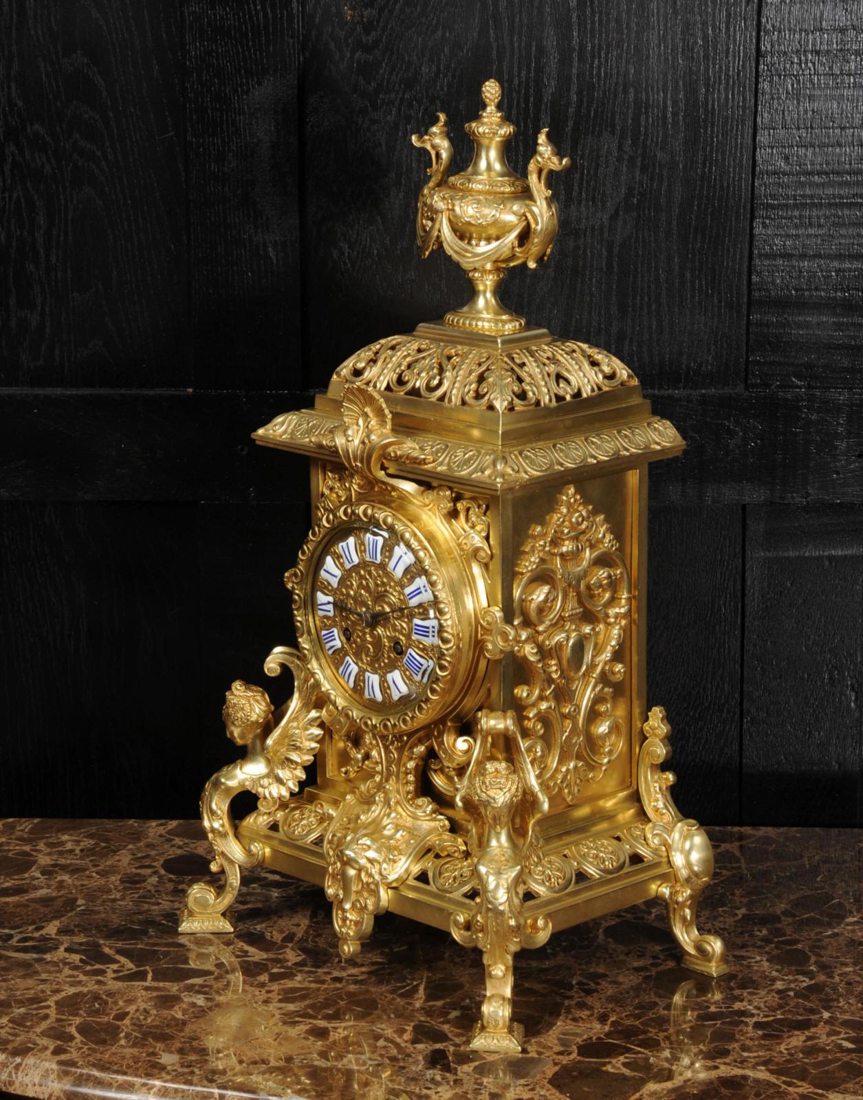 Antique French Gilt Bronze Baroque Clock by Vincenti 2