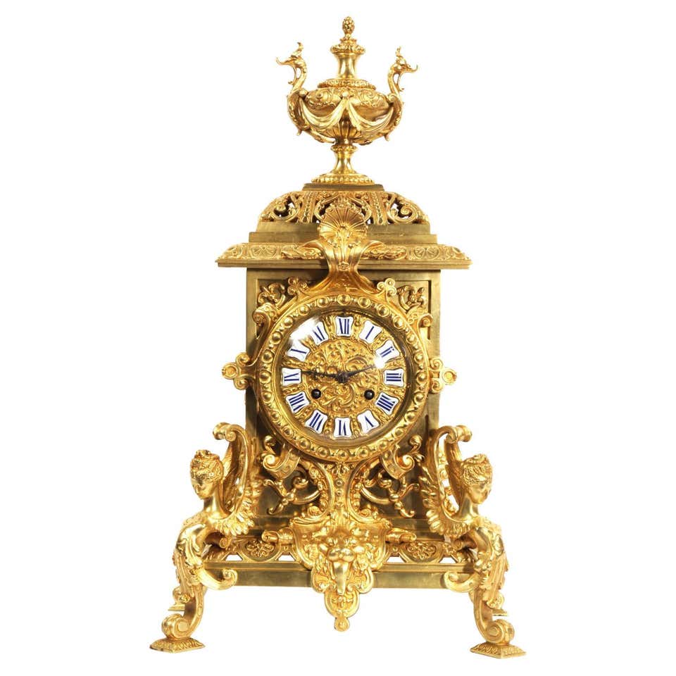 Huge Antique French Gilt Bronze Classical Clock Set For Sale at 1stDibs