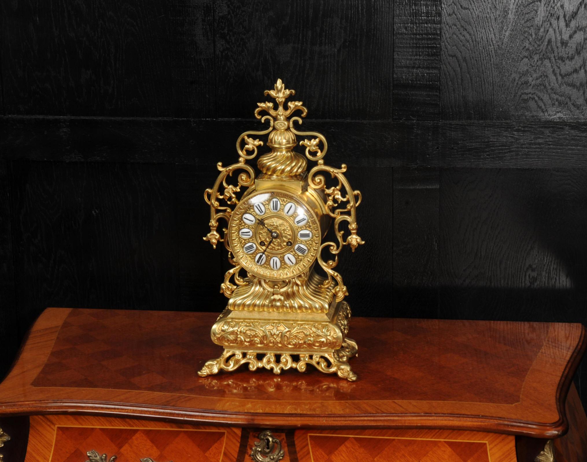 Antique French Gilt Bronze Baroque Clock For Sale 4