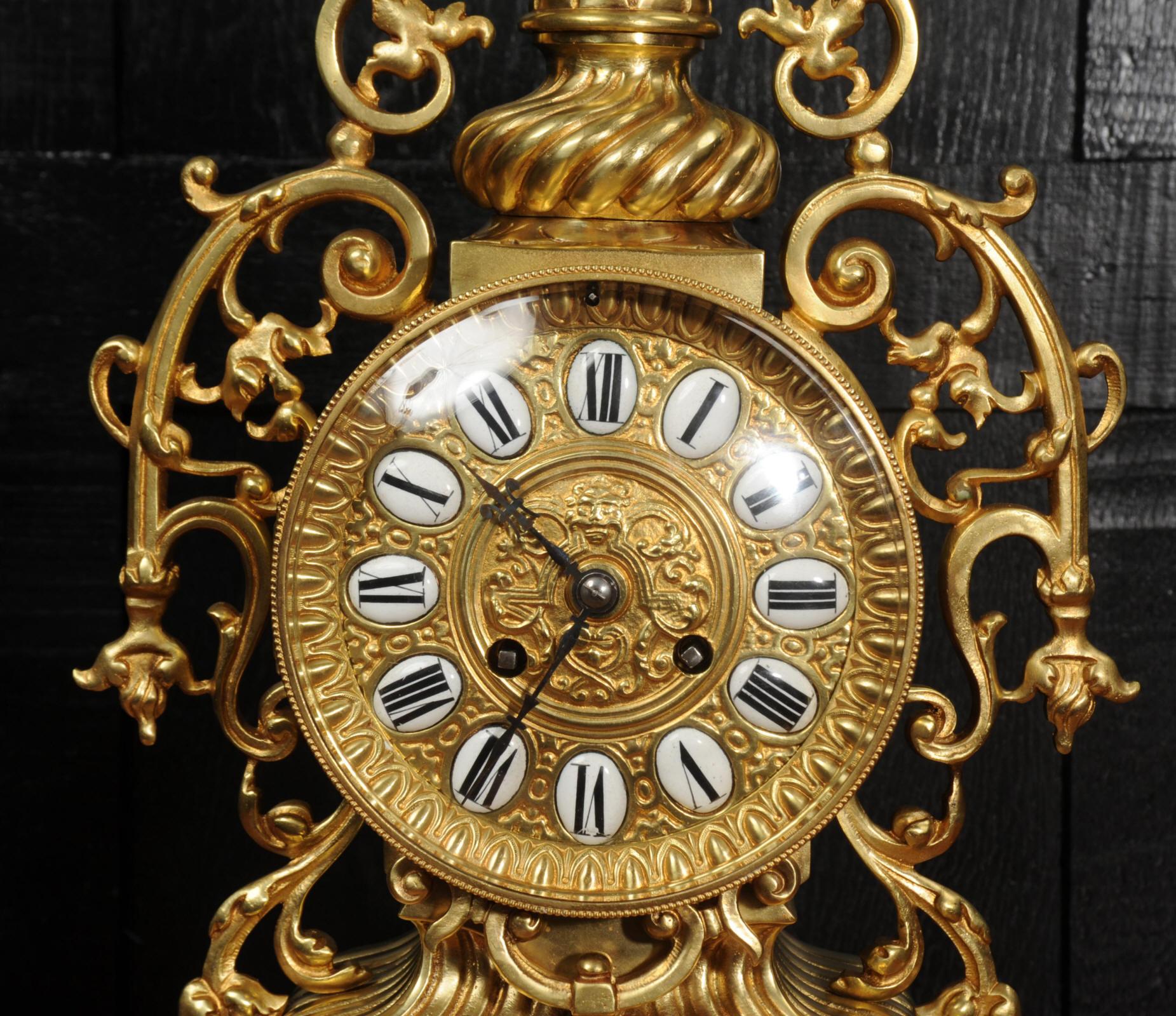 Antique French Gilt Bronze Baroque Clock For Sale 7