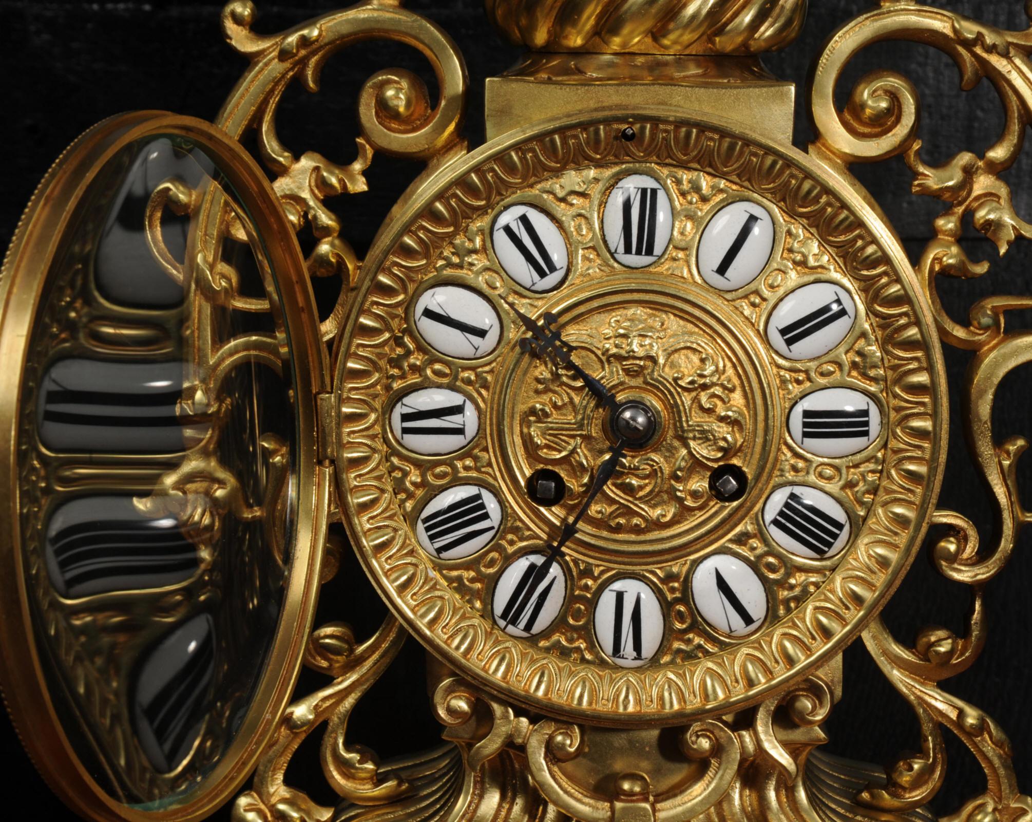 Antique French Gilt Bronze Baroque Clock For Sale 8
