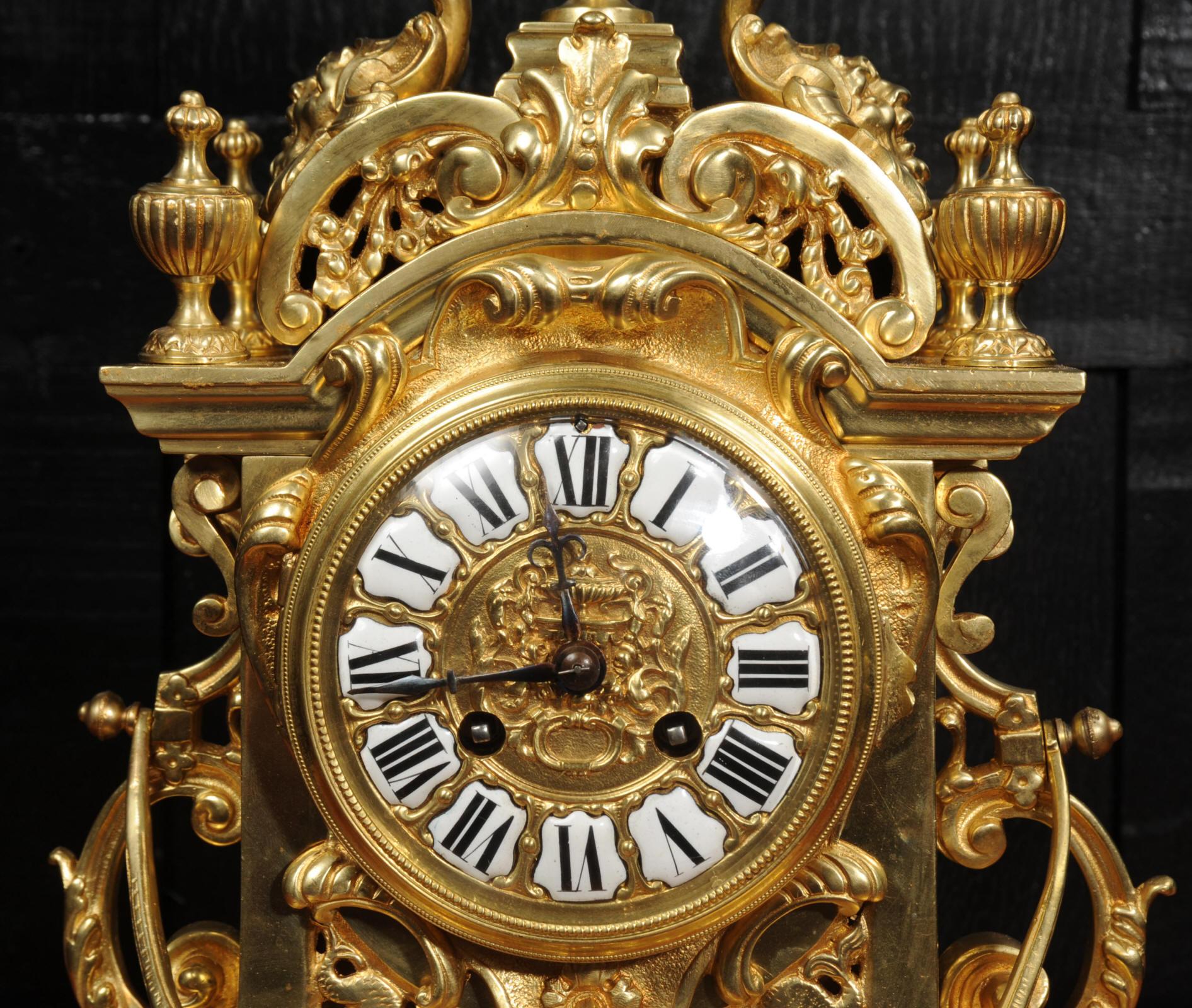 Antique French Gilt Bronze Baroque Clock For Sale 11